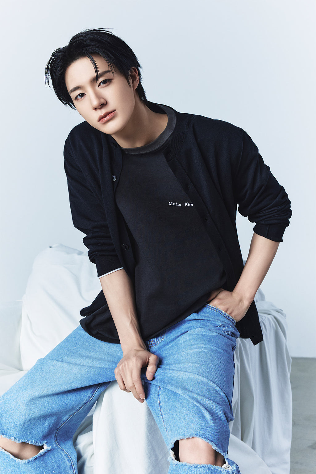 Matin Kim - Back Logo Sheer Cardigan (Black) product image 1 | TRAB K-Fashion Australia