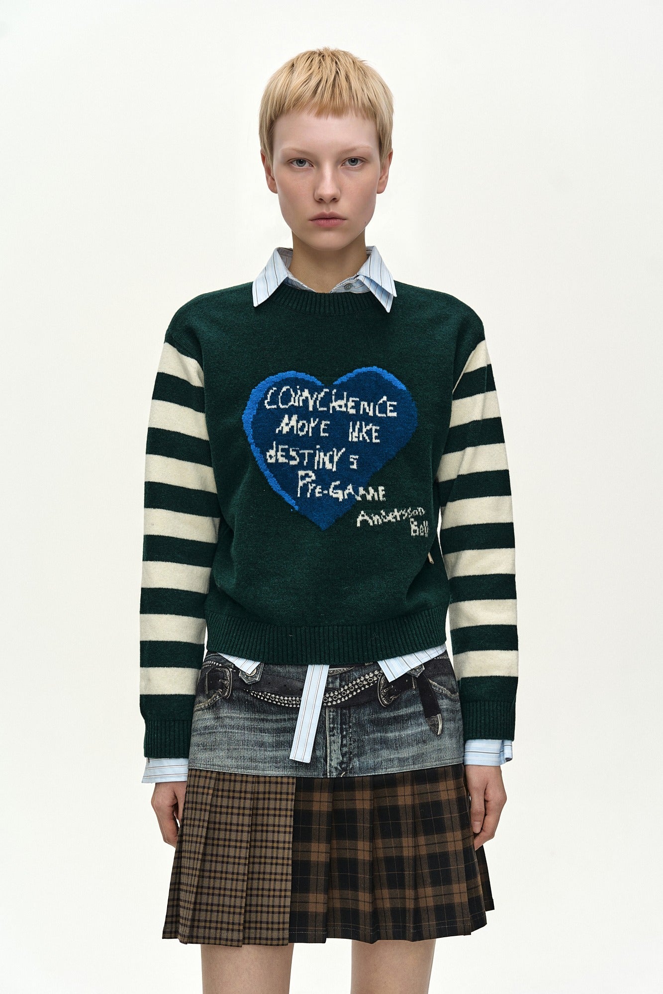 Andersson Bell - 26 Girl's Heart Message Crew-Neck Sweater (green/ivory) (Green/Ivory) product image 1 | TRAB K-Fashion Australia
