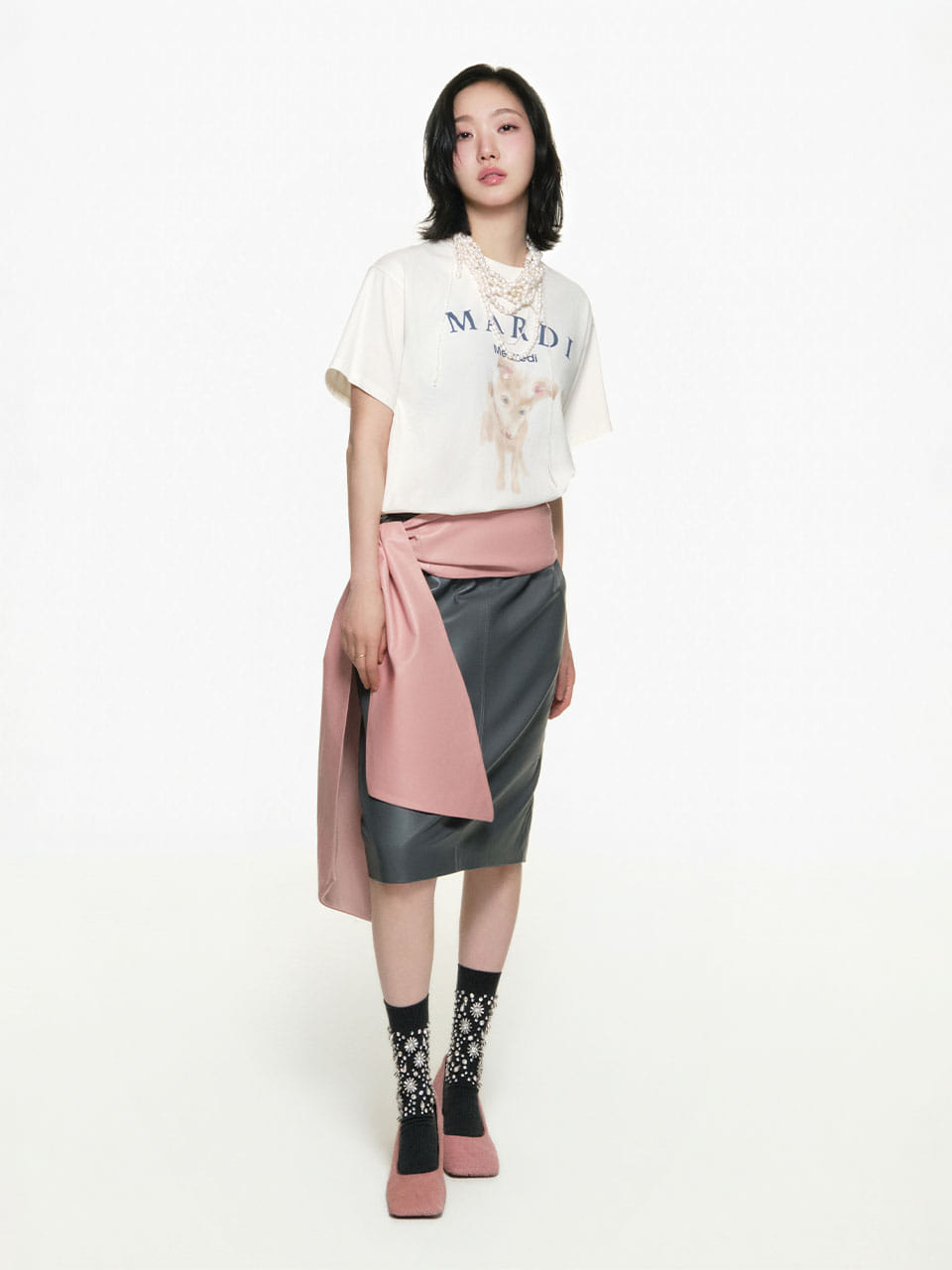 Mardi Mercredi - Lambskin Midi Skirt (Grey) product image 1 | TRAB K-Fashion Australia