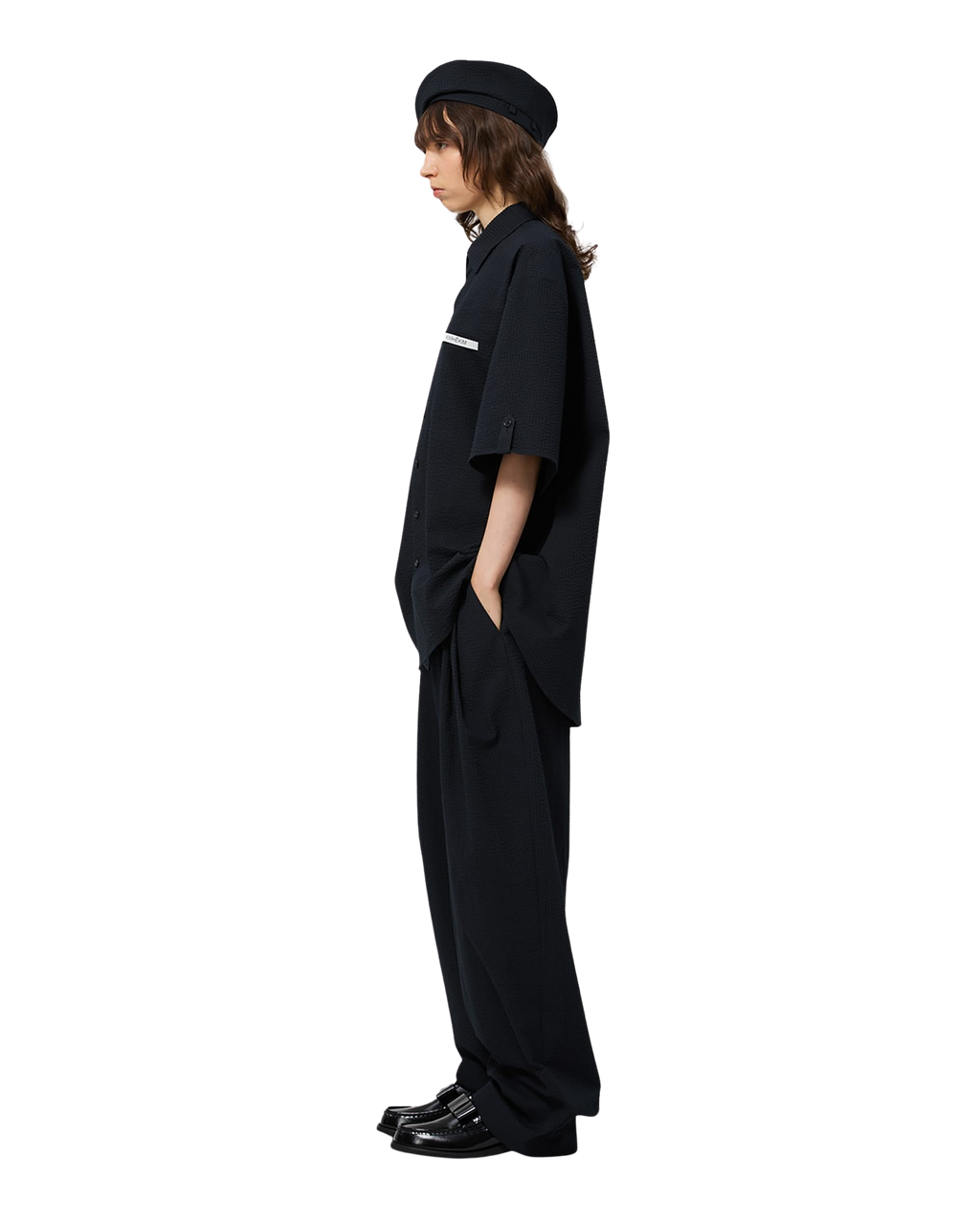 Kimhe Kim - Stripped Label Short Sleeves Shirt (Black) product image 3 | TRAB K-Fashion Australia