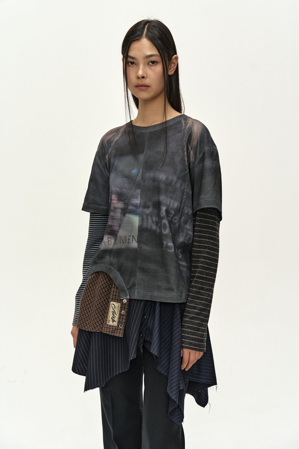 Andersson Bell - Mixed Stripe Sleeve Layered Top (charcoal) (Charcoal) product image 4 | TRAB K-Fashion Australia