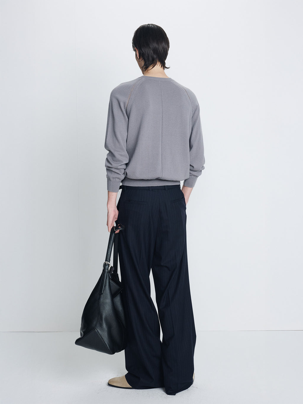 Tonywack - Pinstriped Wool Belted Trousers (Navy Pinstripe) product image 3 | TRAB K-Fashion Australia