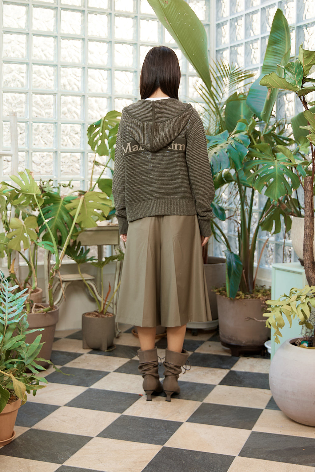 Matin Kim - Two Tone Mesh Knit Hoody Zip Up (Khaki) product image 8 | TRAB K-Fashion Australia