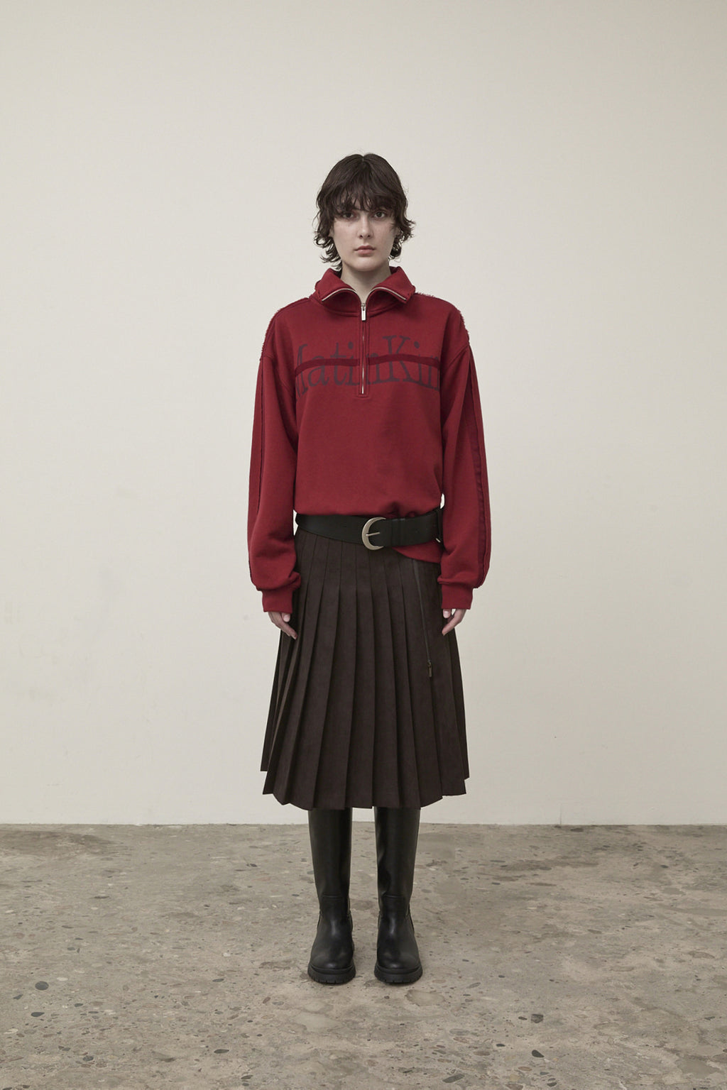 Matin Kim - Side Zipper Pleats Midi Skirt (Dark Brown) product image 9 | TRAB K-Fashion Australia