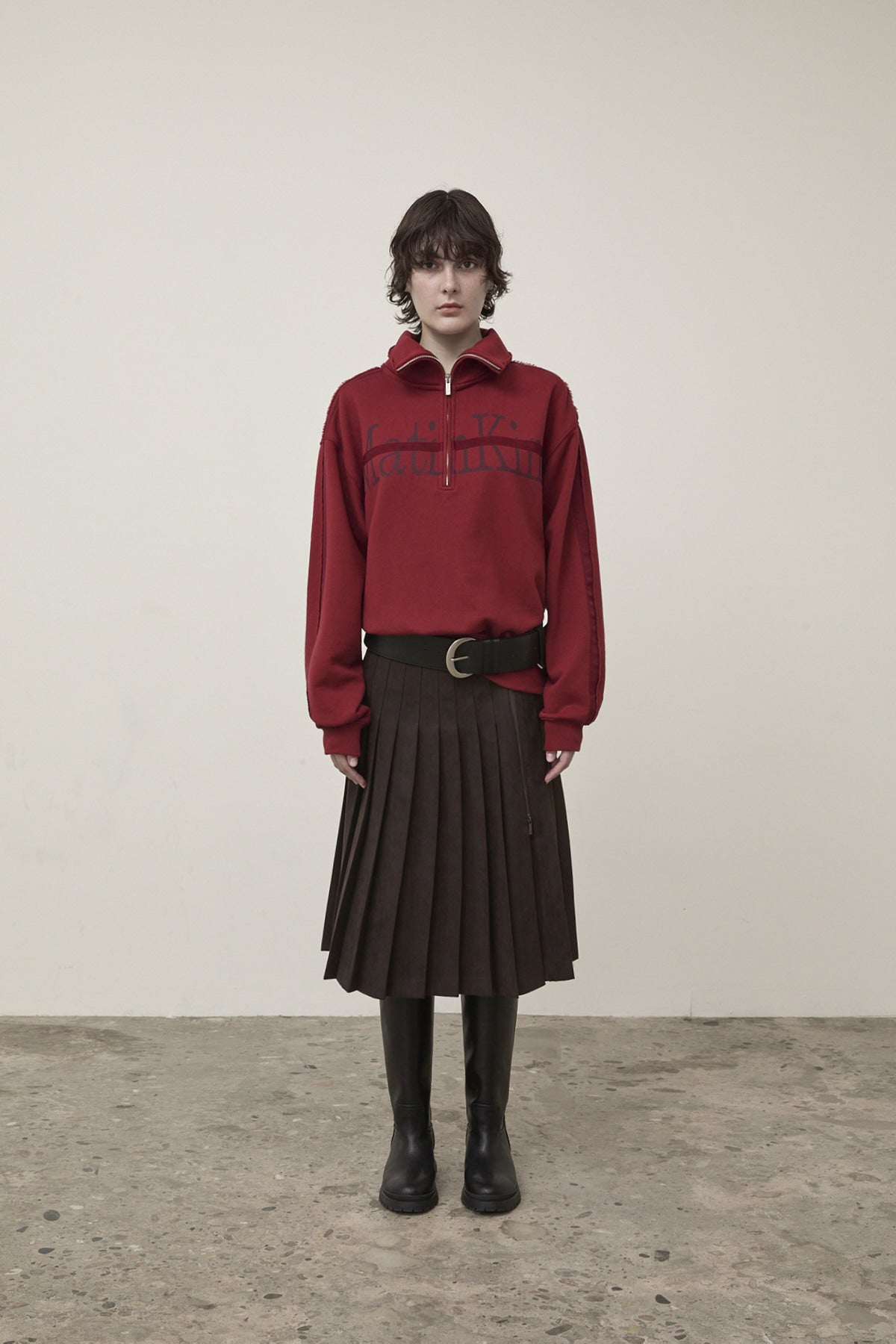 Matin Kim - Side Zipper Pleats Midi Skirt (Dark Brown) product image 9 | TRAB K-Fashion Australia