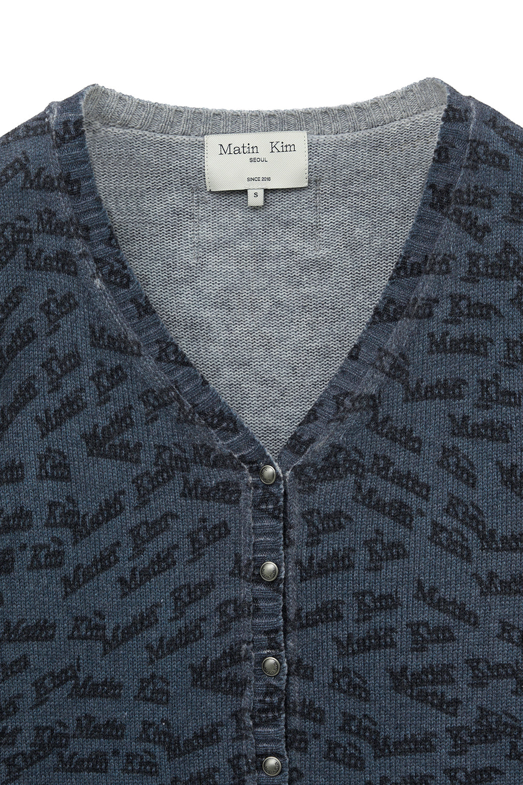 Matin Kim - All Over Logo Crop Cardigan (Navy) product image 4 | TRAB K-Fashion Australia