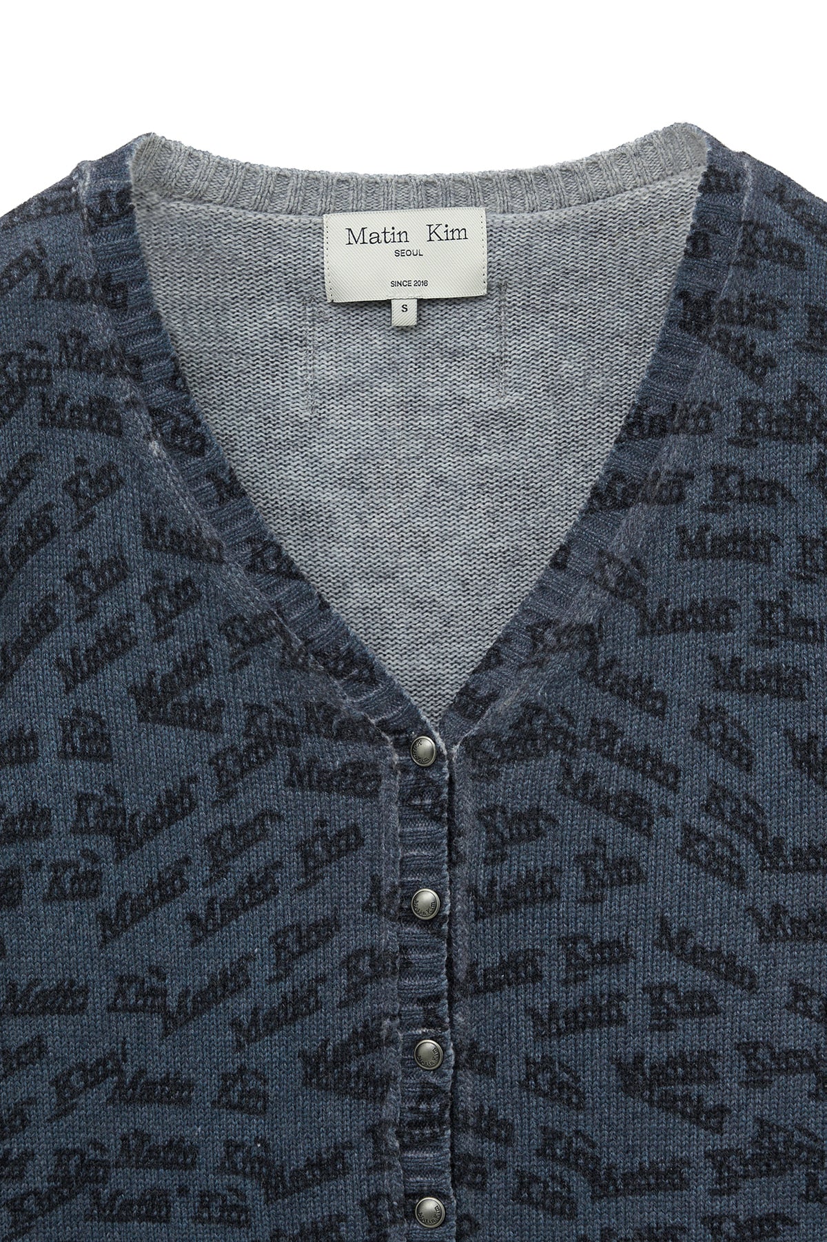 Matin Kim - All Over Logo Crop Cardigan (Navy) product image 4 | TRAB K-Fashion Australia