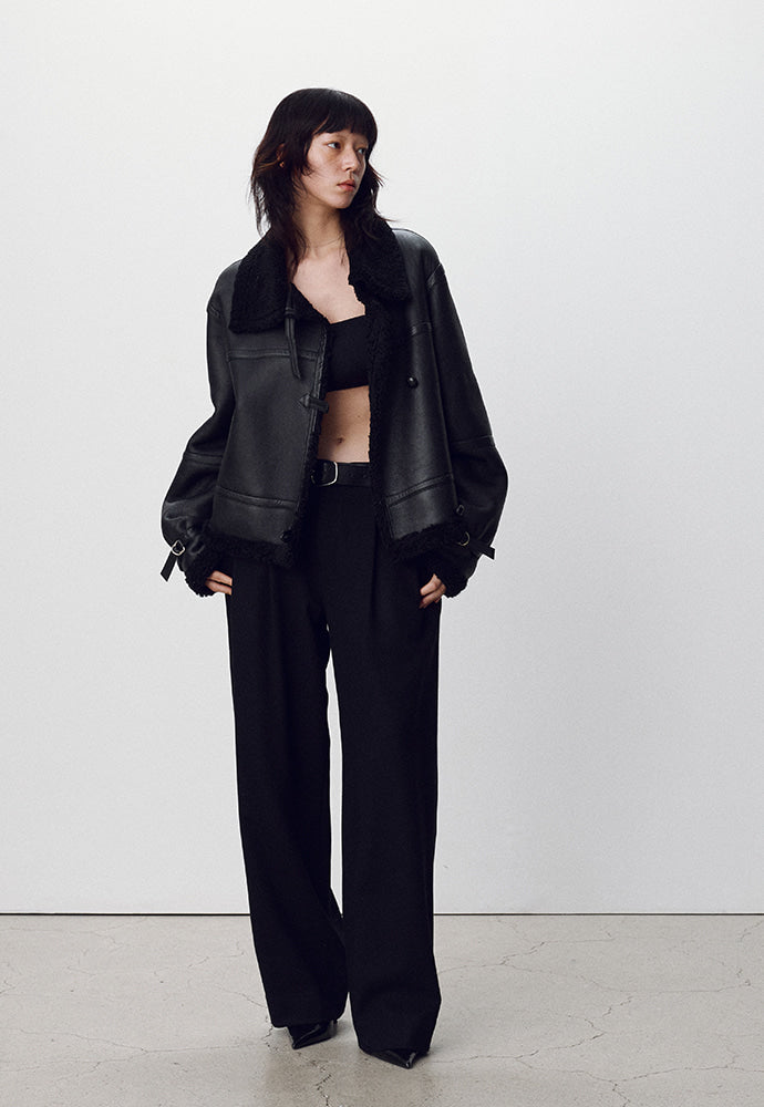 Tonywack - Lamb Leather Shearling Aviator Jacket (Black) product image 3 | TRAB K-Fashion Australia