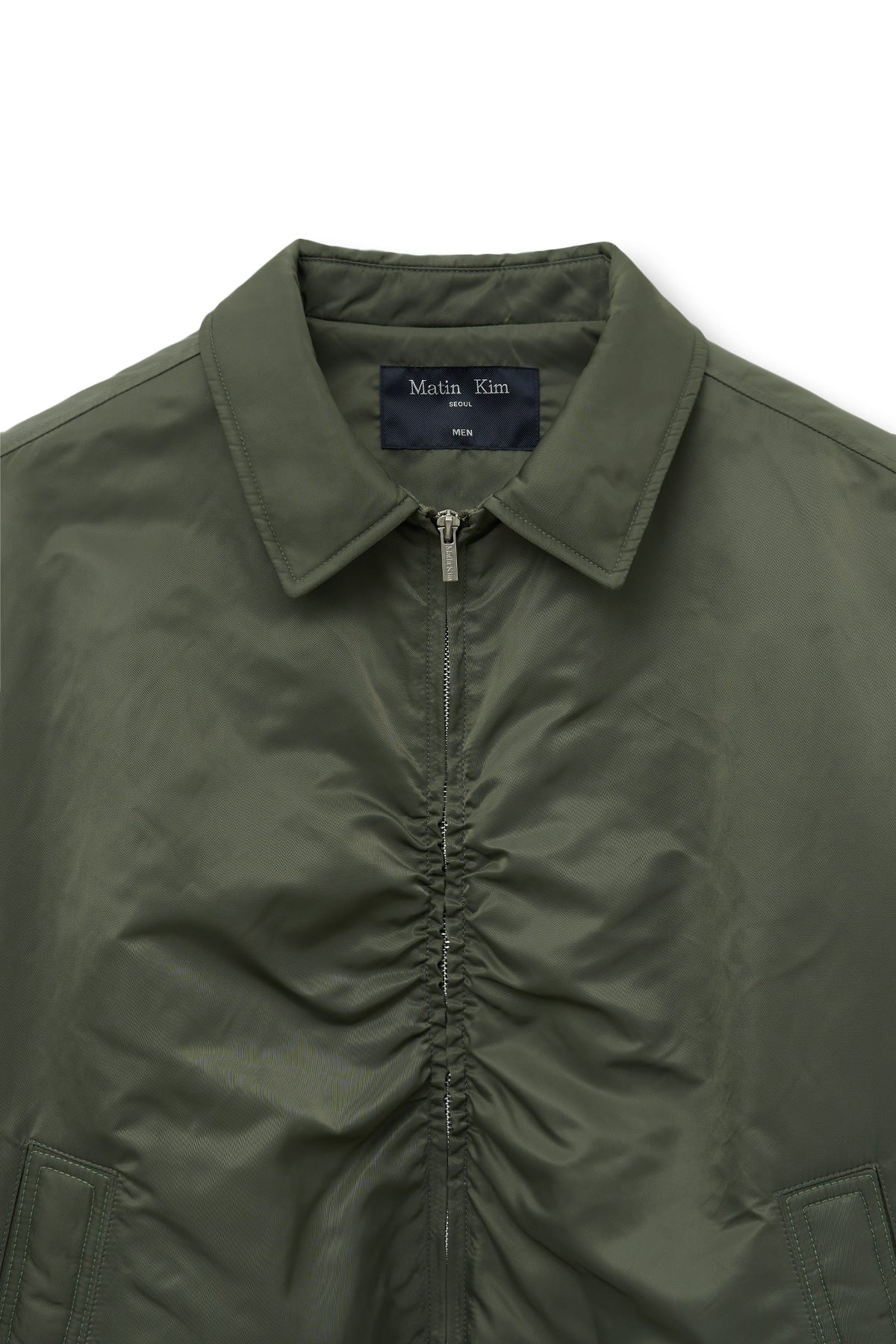 Matin Kim - Applique Logo Shirring Bomber Jumper (Khaki) product image 4 | TRAB K-Fashion Australia