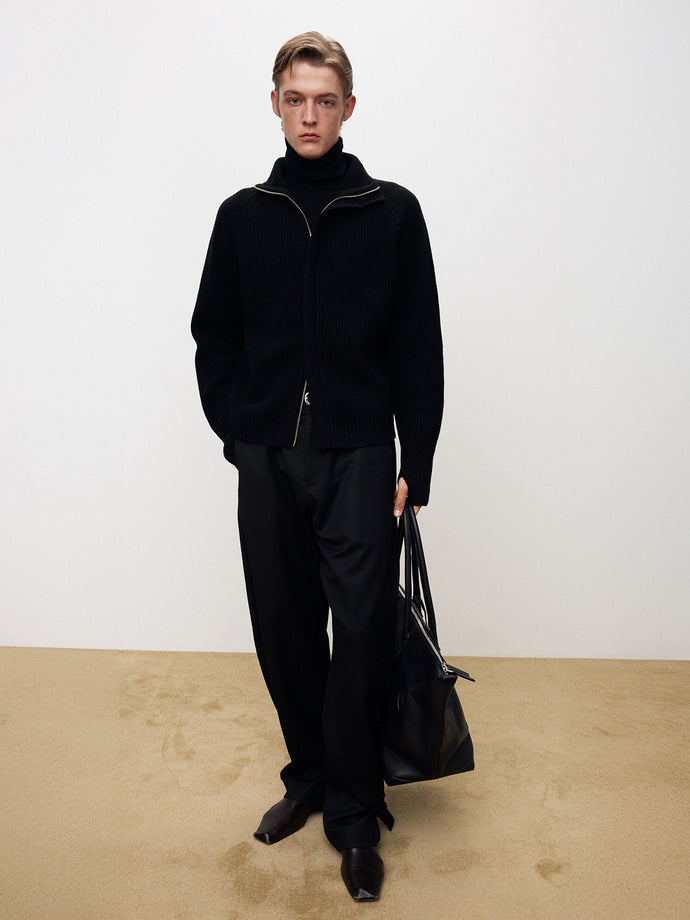 Tonywack - Super Fine Merino Wool Placket Zip-Up Knit (Black) product image 1 | TRAB K-Fashion Australia