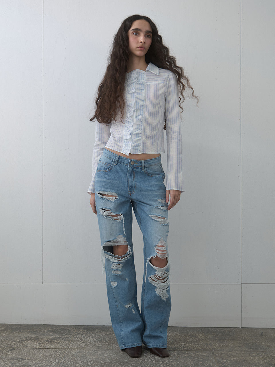 Kijun - Ruffle Detail Shirt (Sky Blue) product image 4 | TRAB K-Fashion Australia