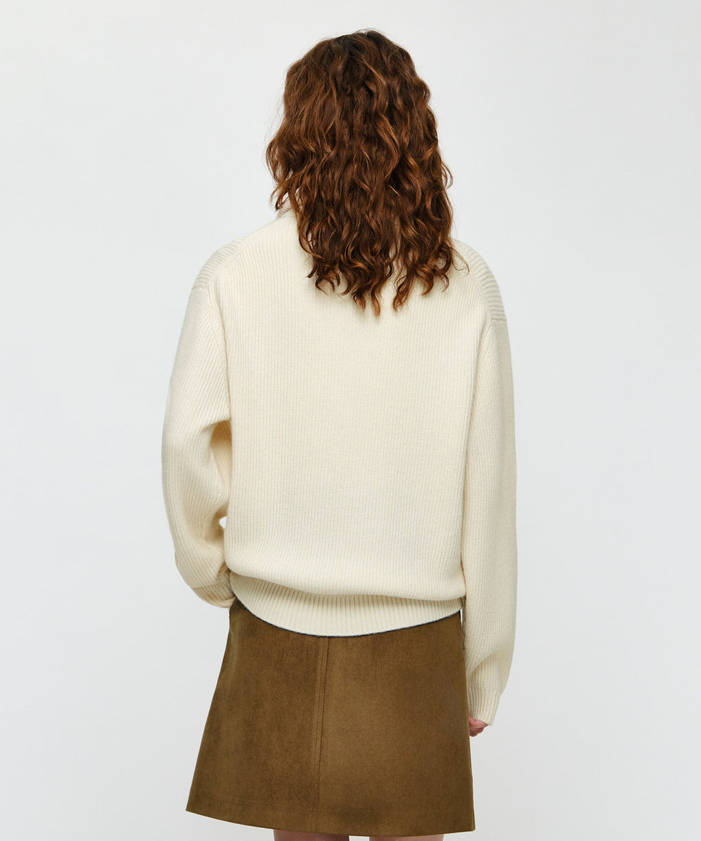 Marithe & Francois Girbaud - Small Classic Logo Oversized Half Zip-up Knit (Ivory) product image 3 | TRAB K-Fashion Australia