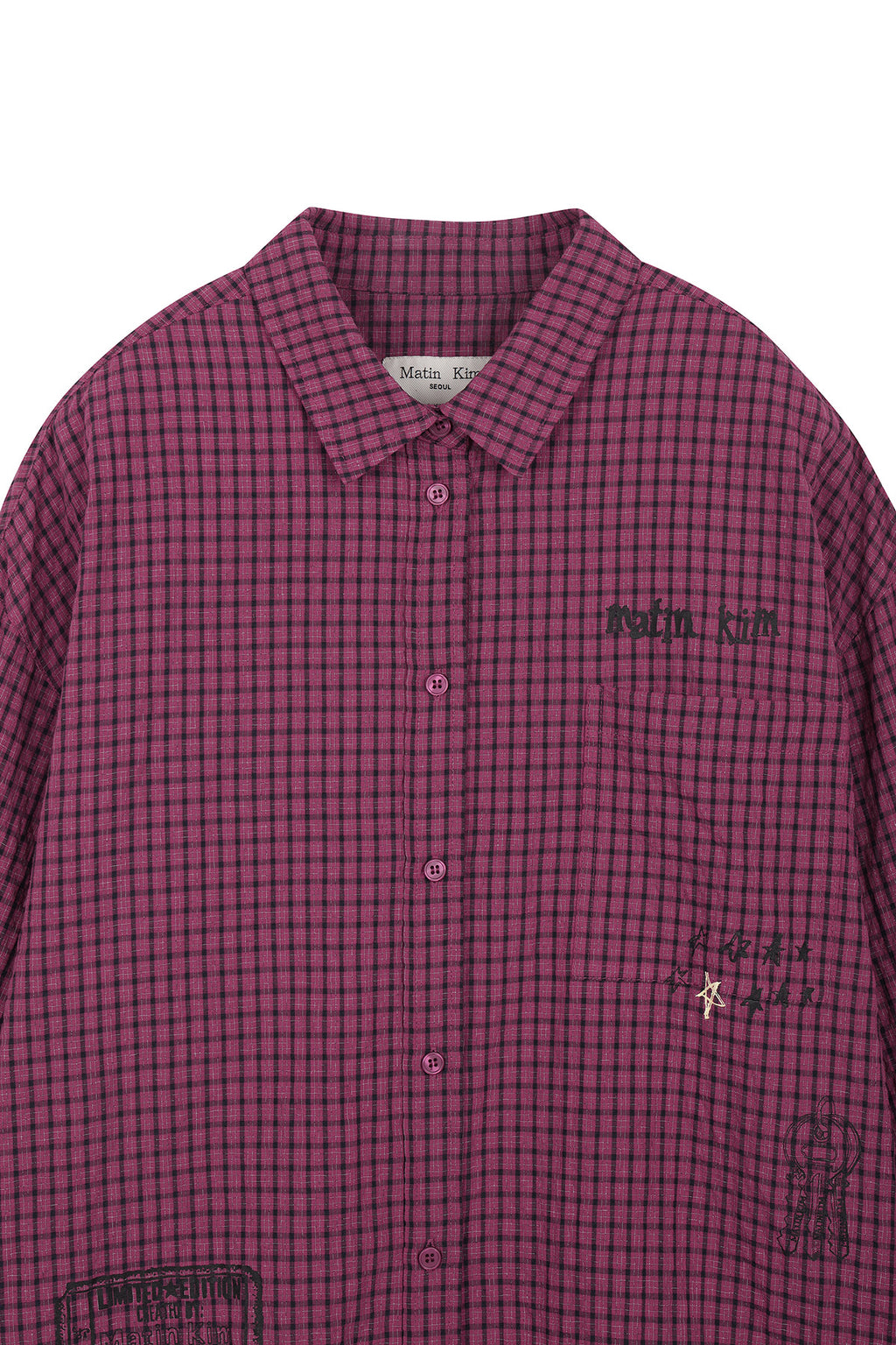 Matin Kim - Front Graphic Check Shirt (Pink) product image 3 | TRAB K-Fashion Australia
