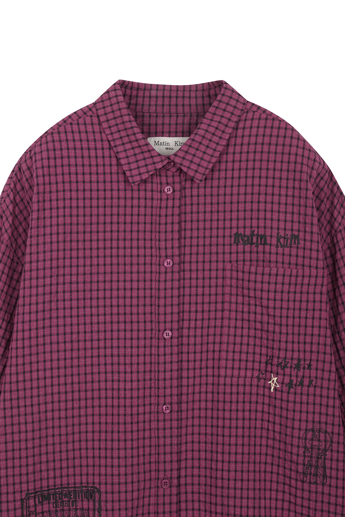 Matin Kim - Front Graphic Check Shirt (Pink) product image 3 | TRAB K-Fashion Australia