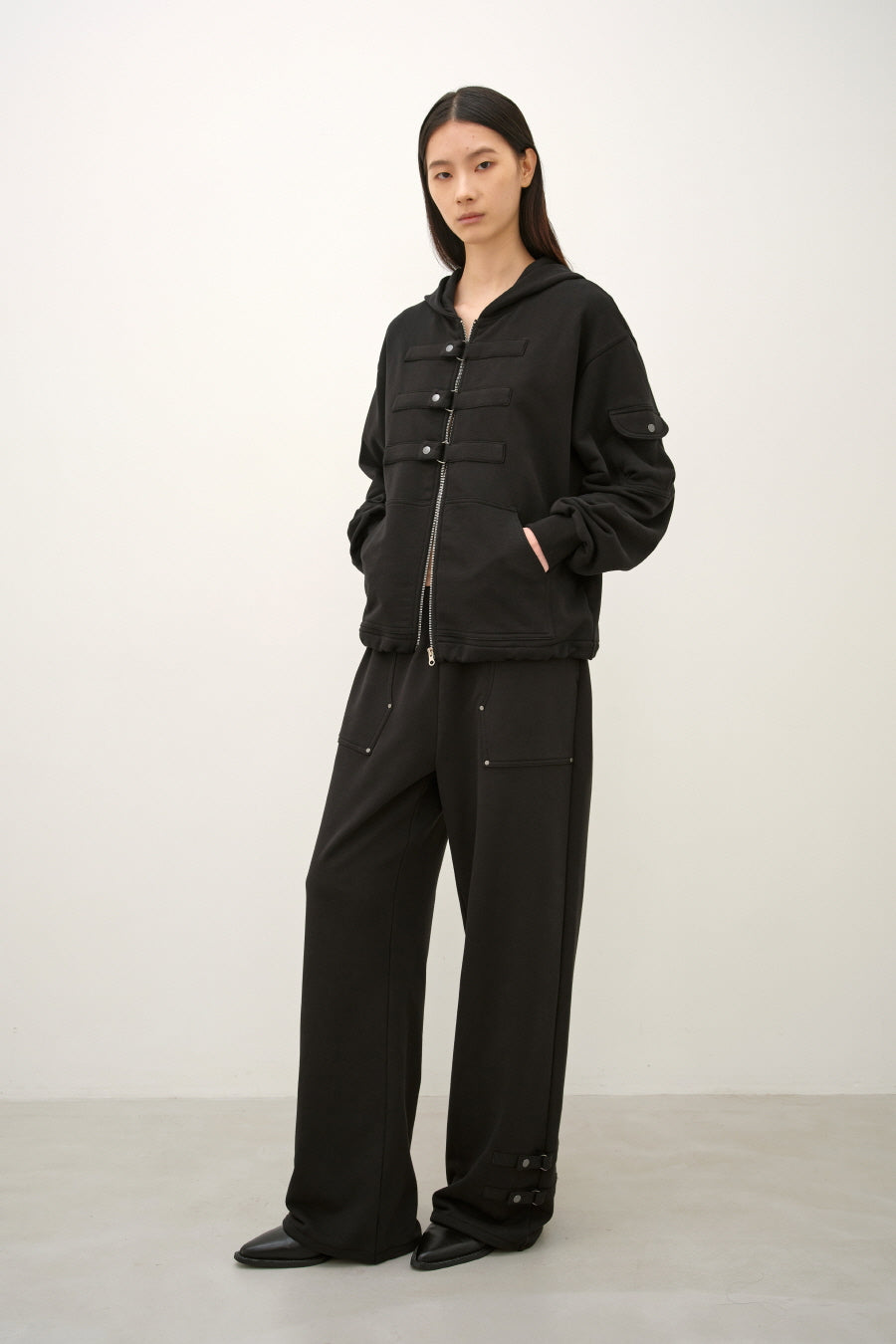 Insilence - Strap Closing Hood Zip Up (Black) product image 5 | TRAB K-Fashion Australia