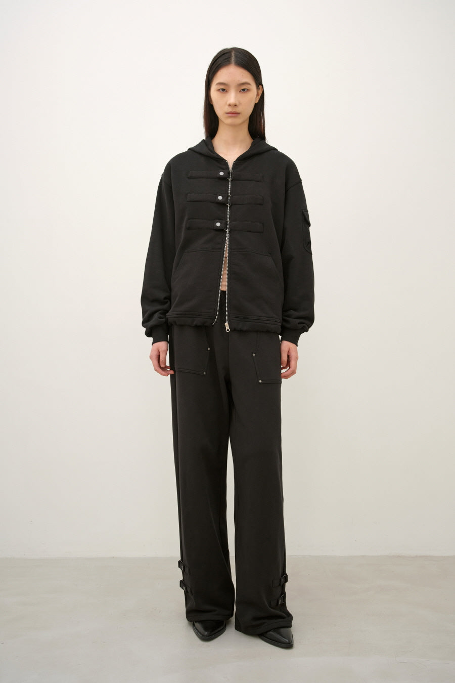 Insilence - Strap Closing Hood Zip Up (Black) product image 3 | TRAB K-Fashion Australia