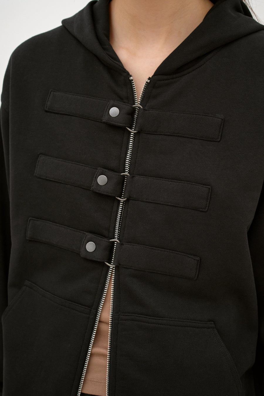 Insilence - Strap Closing Hood Zip Up (Black) product image 4 | TRAB K-Fashion Australia