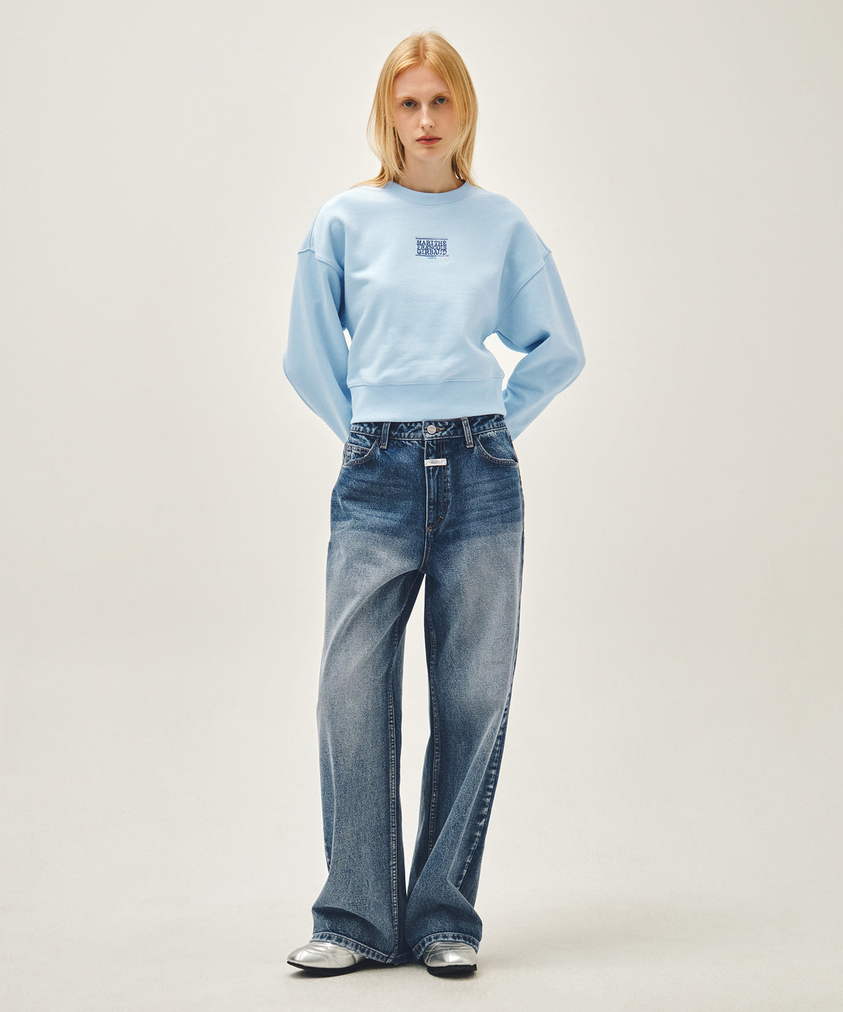 Marithe & Francois Girbaud - Flower Classic Logo Crop Sweatshirt (Sky Blue) product image 5 | TRAB K-Fashion Australia