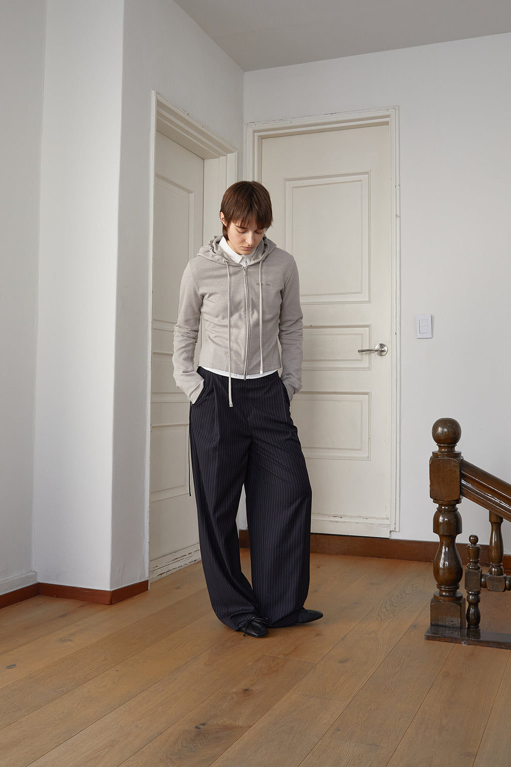 Matin Kim - Sleeve Slit Point Hoody Zip Up (Beige) product image 10 | TRAB K-Fashion Australia