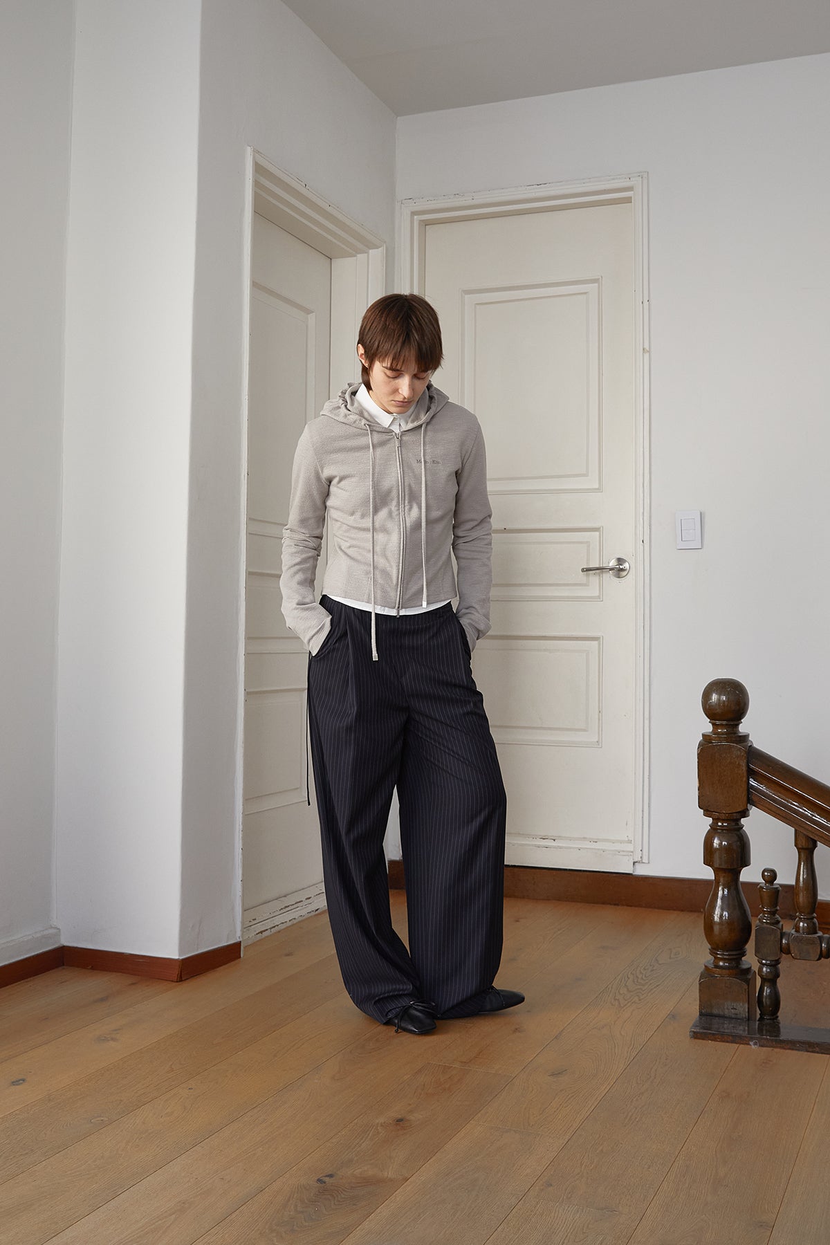 Matin Kim - Sleeve Slit Point Hoody Zip Up (Beige) product image 10 | TRAB K-Fashion Australia