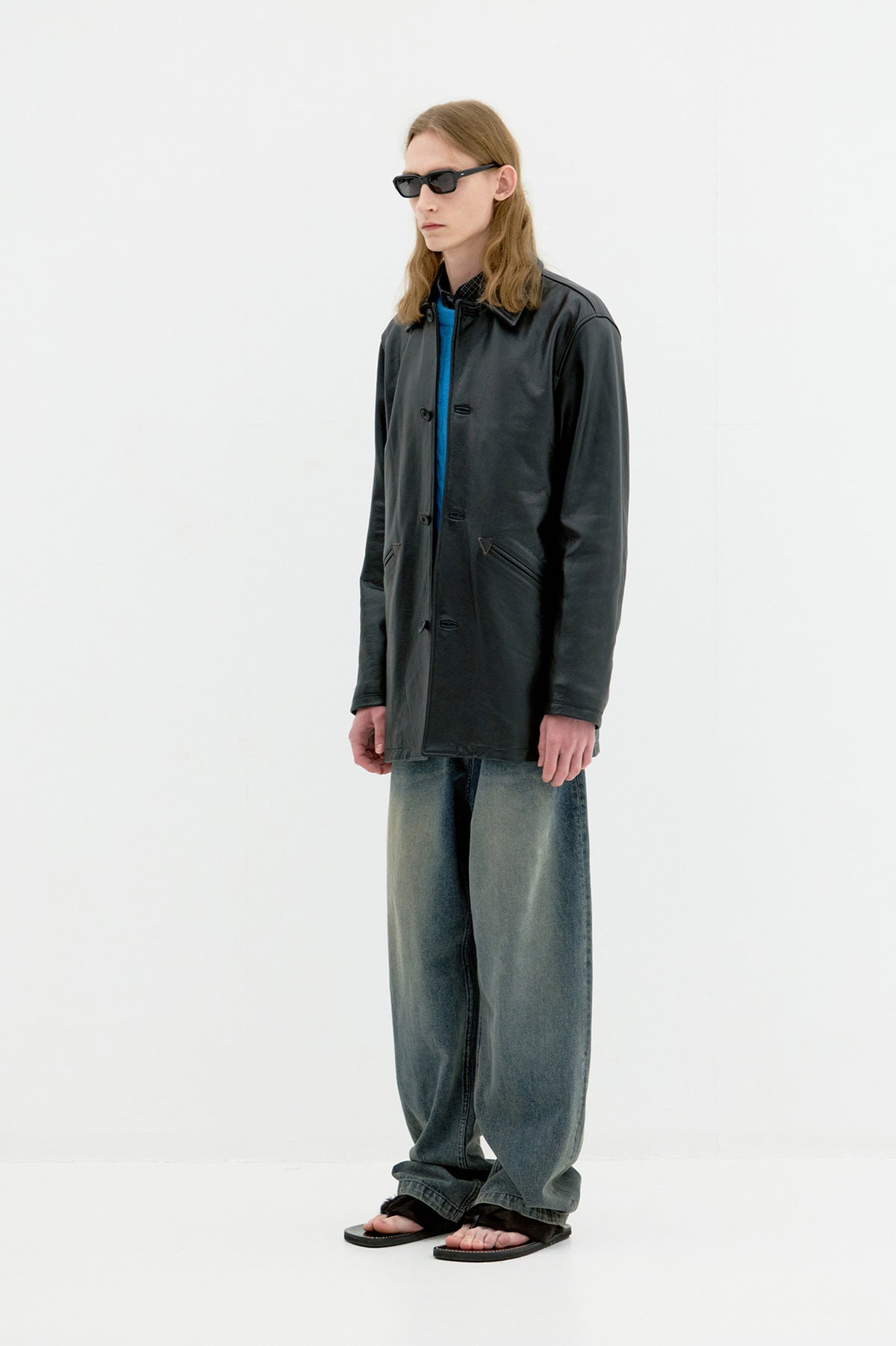 Coor - Chevron Stitched Cow Leather Car Coat (Black) product image 3 | TRAB K-Fashion Australia