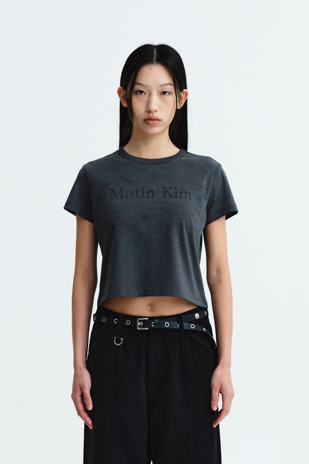 Matin Kim - Stencil Printing Logo Crop Top (Charcoal) product image 5 | TRAB K-Fashion Australia