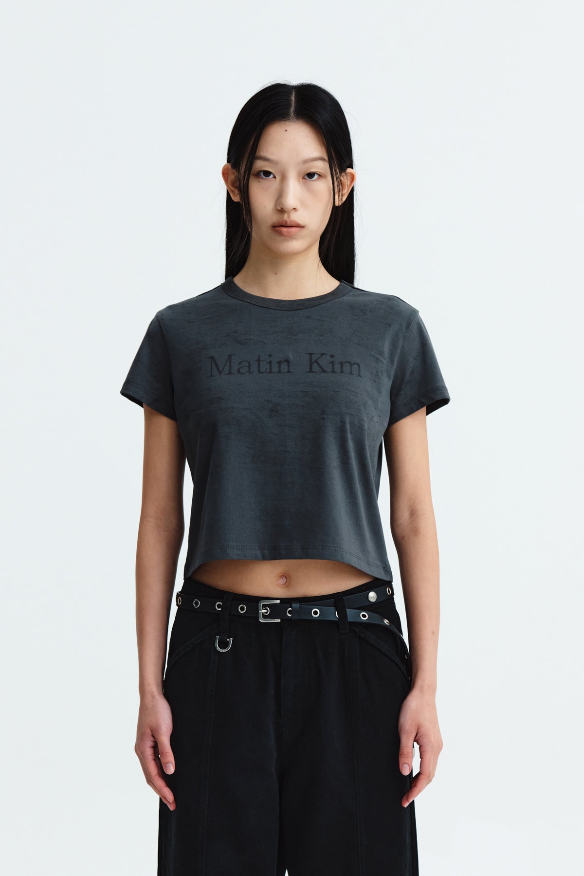 Matin Kim - Stencil Printing Logo Crop Top (Charcoal) product image 5 | TRAB K-Fashion Australia