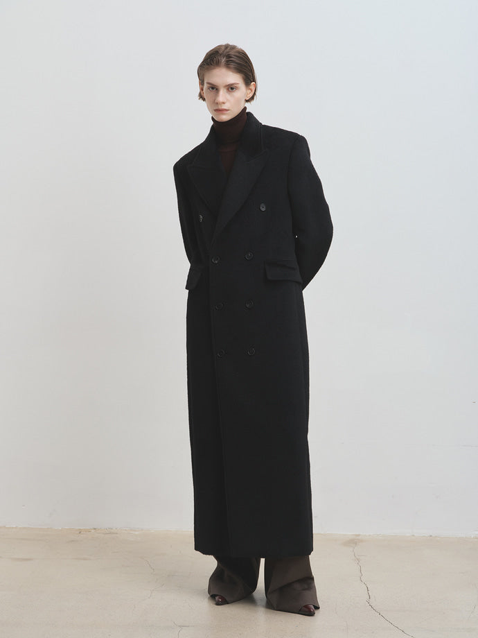 Tonywack - Wool And Alpaca Fitted Double-Breasted Maxi Coat (Black) product image 2 | TRAB K-Fashion Australia