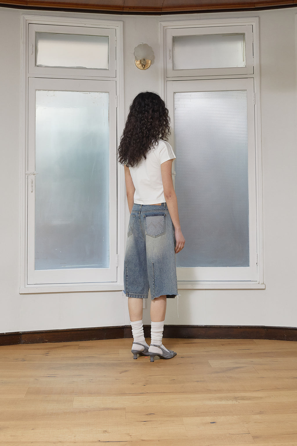 Matin Kim - Color Line Point Logo Crop Top (White) product image 7 | TRAB K-Fashion Australia