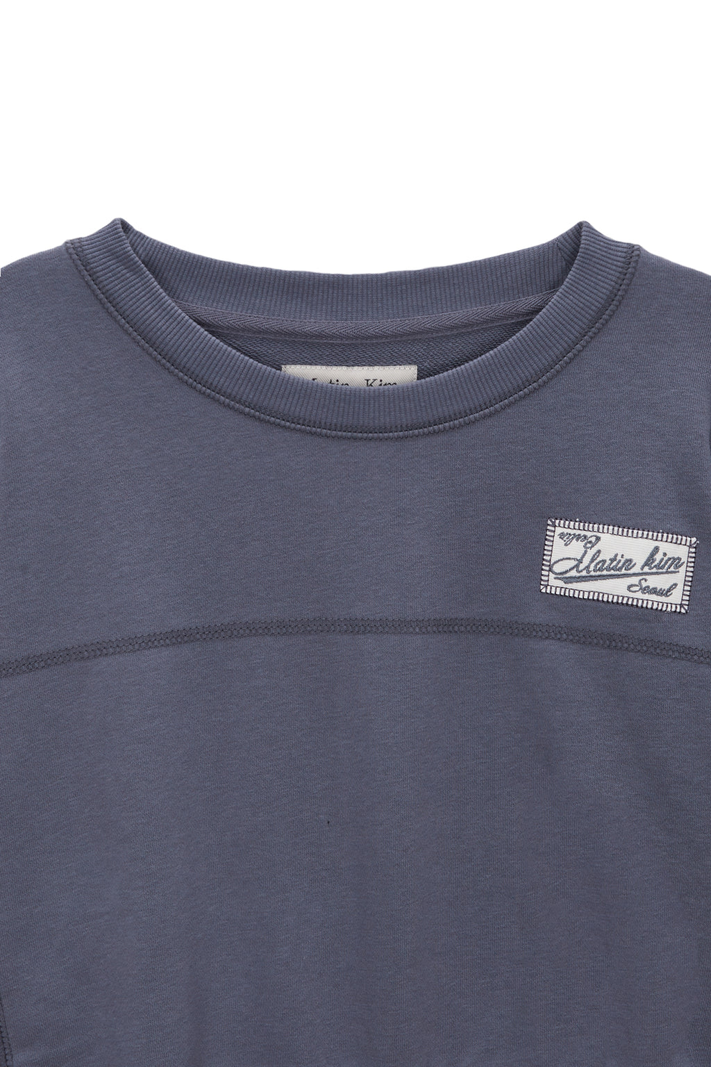 Matin Kim - Stitch Label Crop Sweatshirt (Smoke Blue) product image 3 | TRAB K-Fashion Australia