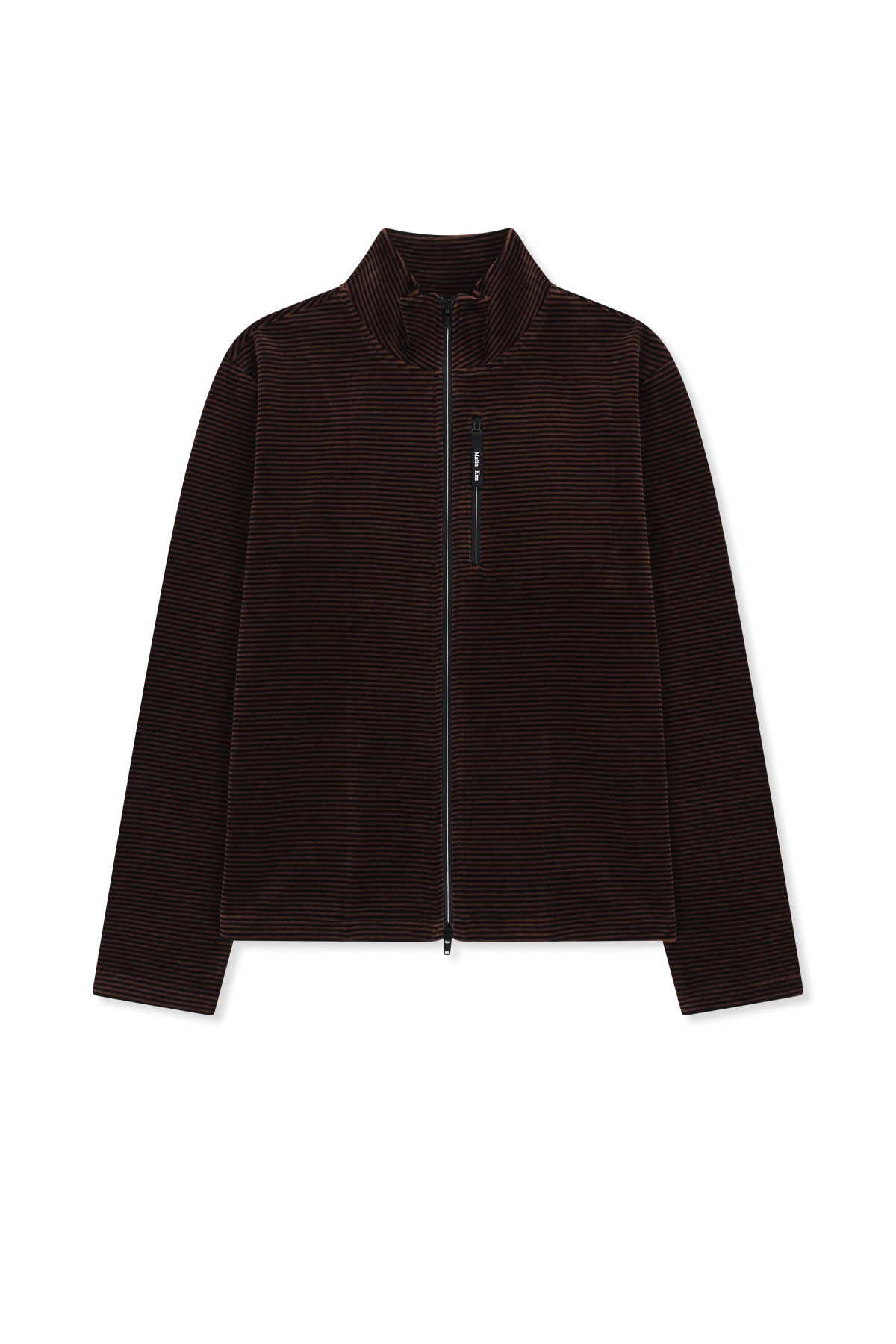Matin Kim - [Pre-Order – Ships October 8] Striped Velour Zip Up (Brown) product image 1 | TRAB K-Fashion Australia