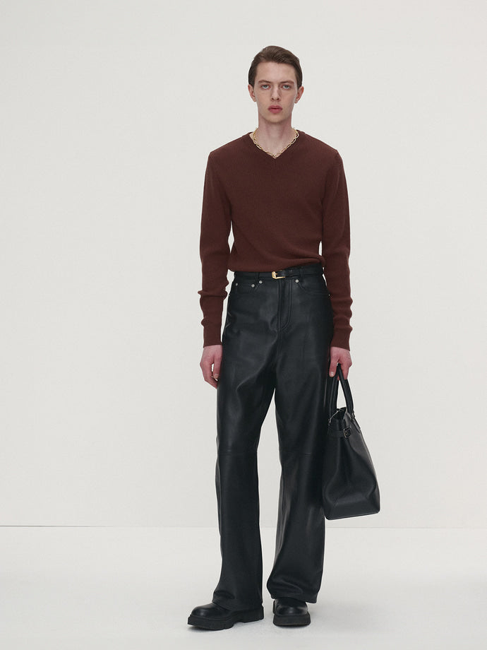 Tonywack - Super Fine Wool Ribbed V-Neck Sweater (Brown) product image 2 | TRAB K-Fashion Australia