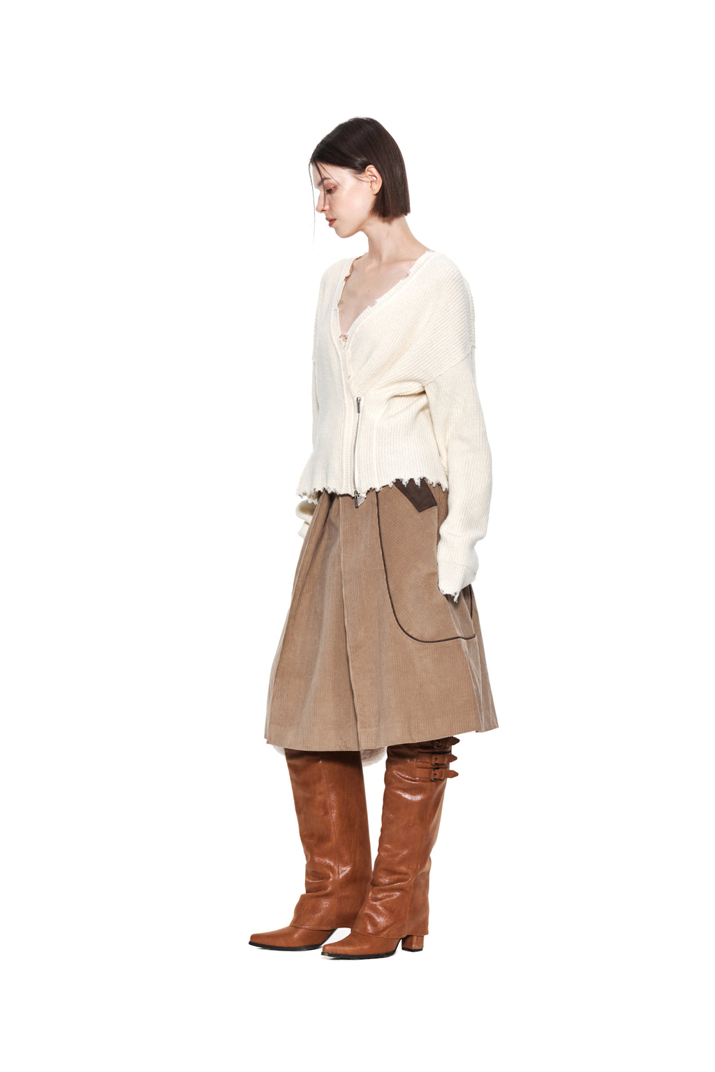 Matin Kim - Pinched Two Way Knit Zip Cardigan (Ivory) product image 9 | TRAB K-Fashion Australia