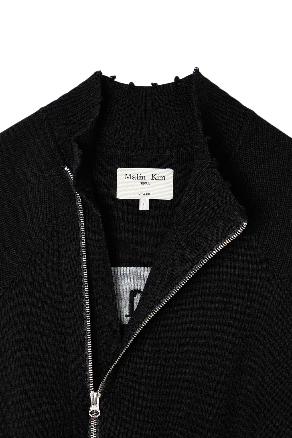 Matin Kim - High Neck Logo Knit Zip Up Vest (Black) product image 4 | TRAB K-Fashion Australia
