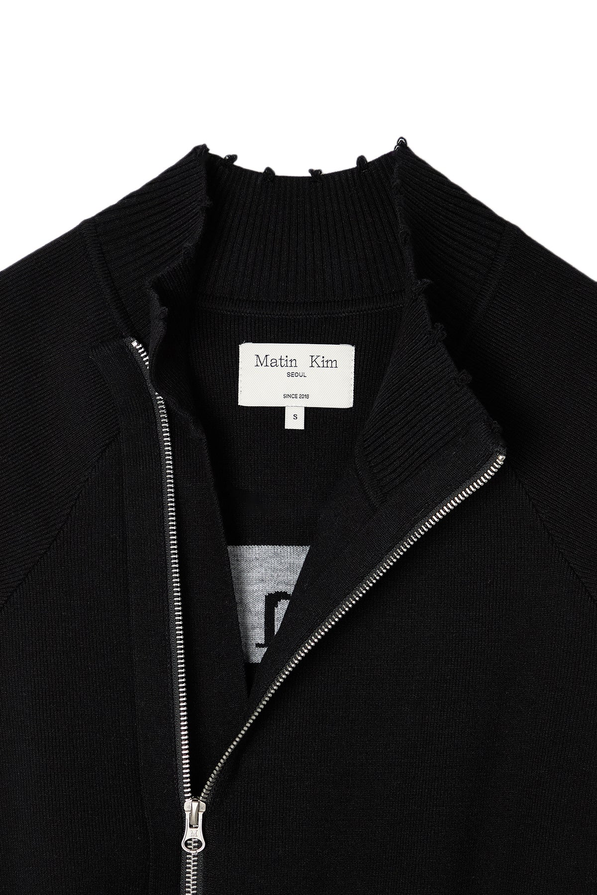 Matin Kim - High Neck Logo Knit Zip Up Vest (Black) product image 4 | TRAB K-Fashion Australia