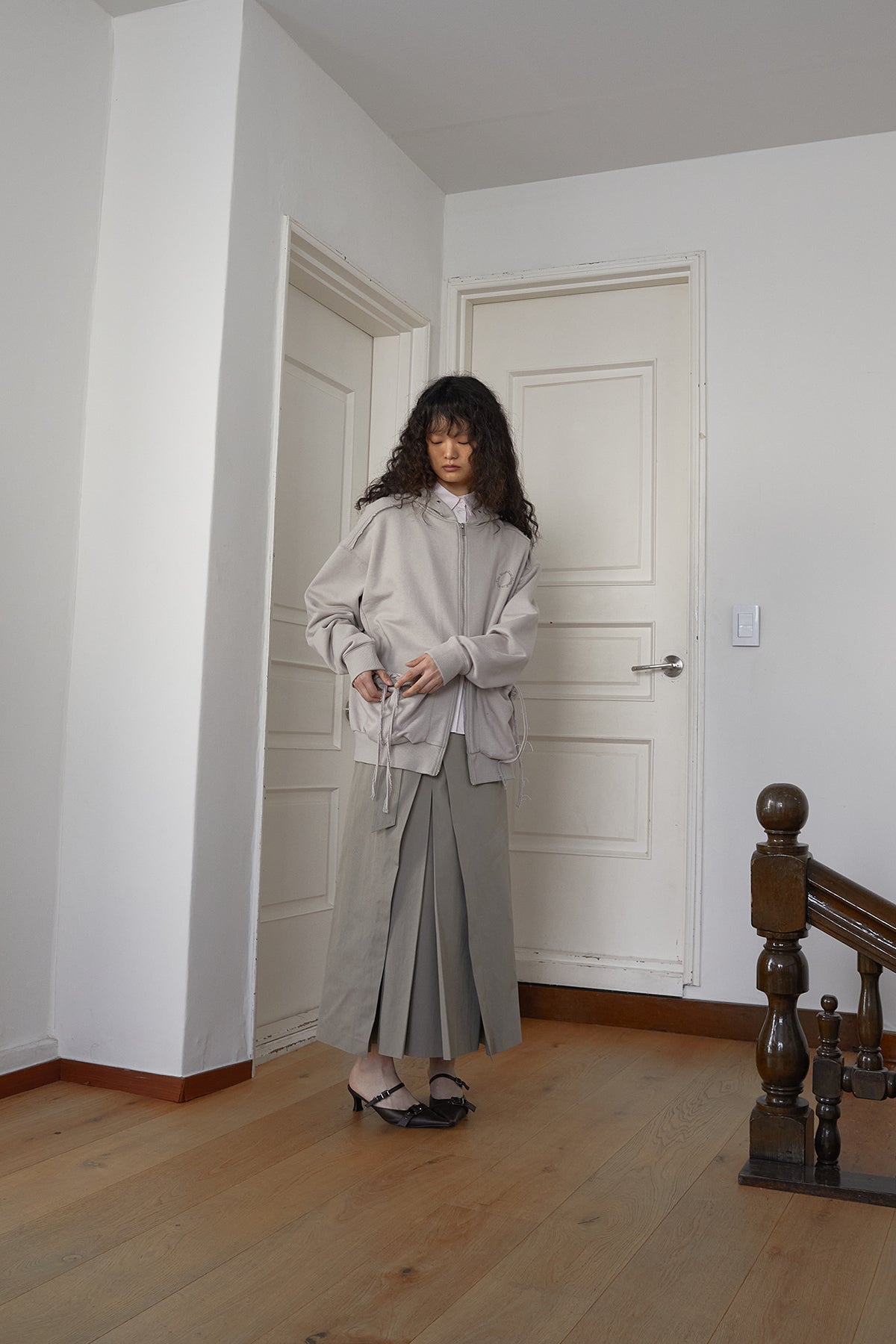 Matin Kim - Volume Pocket Hoody Zip Up (Beige) product image 12 | TRAB K-Fashion Australia