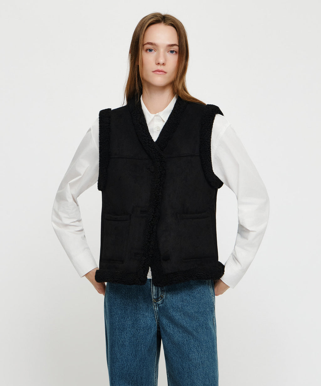 Marithe & Francois Girbaud - V-neck Shearling Vest (Black) product image 1 | TRAB K-Fashion Australia