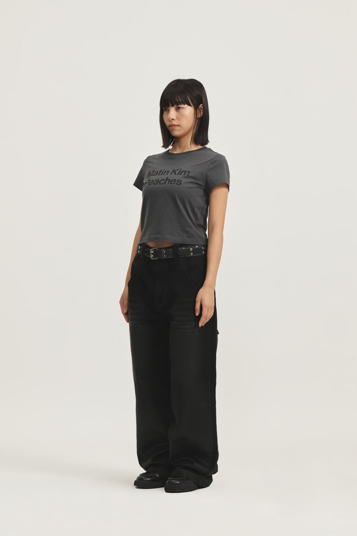 Matin Kim - Peaches Logo Graphic Crop Top (Charcoal) product image 10 | TRAB K-Fashion Australia