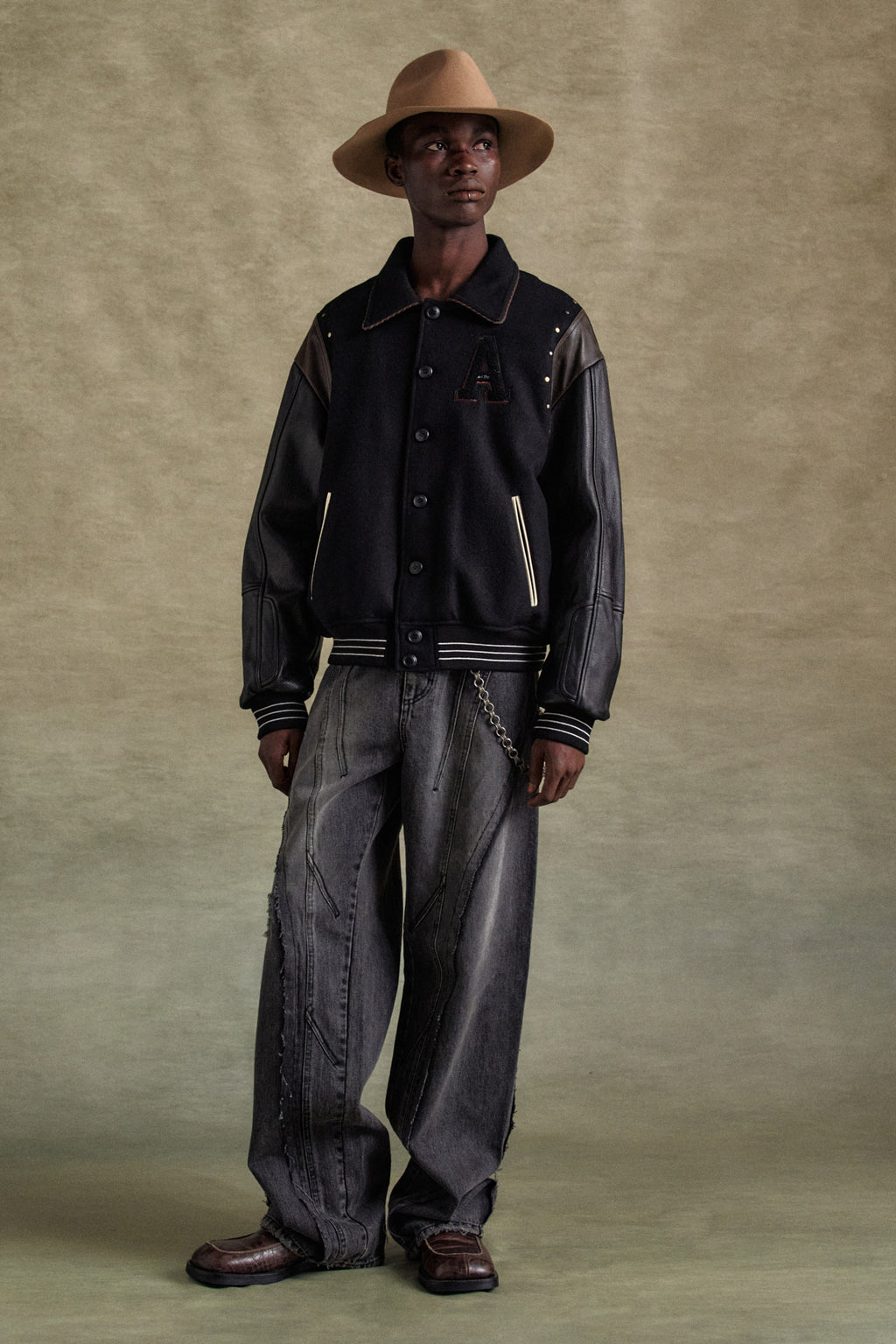 Andersson Bell - A Patch Wool & Leather Varsity Jacket (Black) product image 2 | TRAB K-Fashion Australia