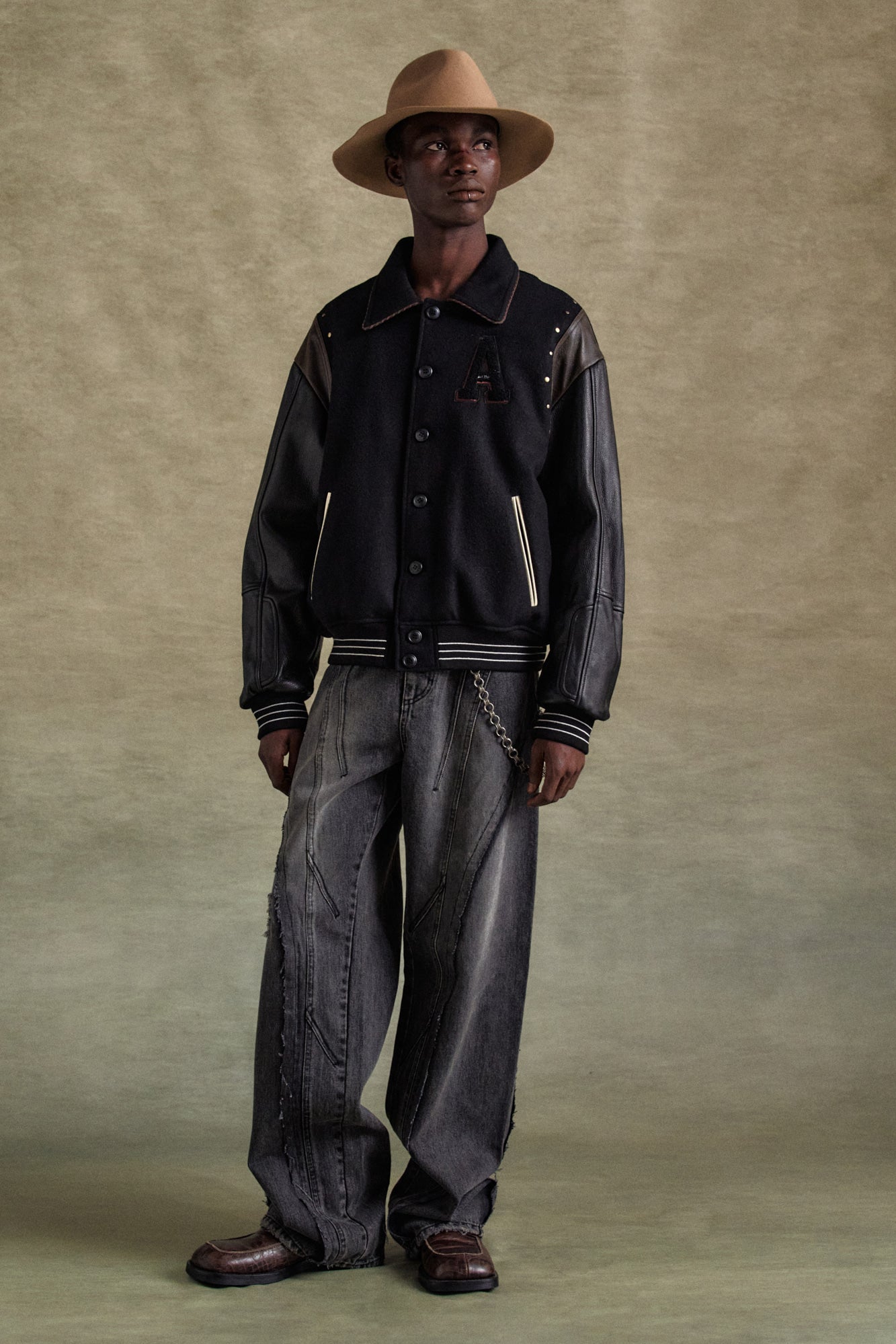 Andersson Bell - A Patch Wool & Leather Varsity Jacket (Black) product image 2 | TRAB K-Fashion Australia