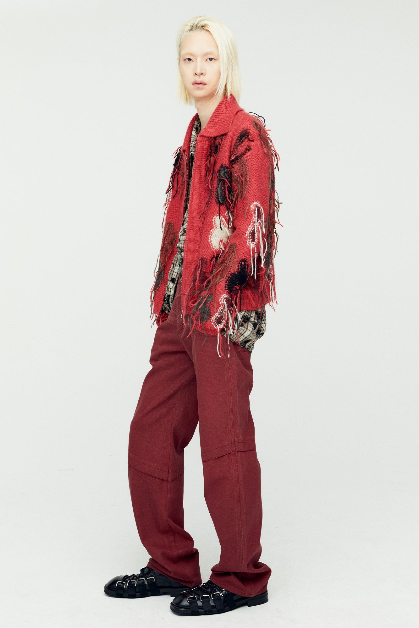 Andersson Bell - Rainbow Intarsia Zip-Up Cardigan (Red) product image 3 | TRAB K-Fashion Australia