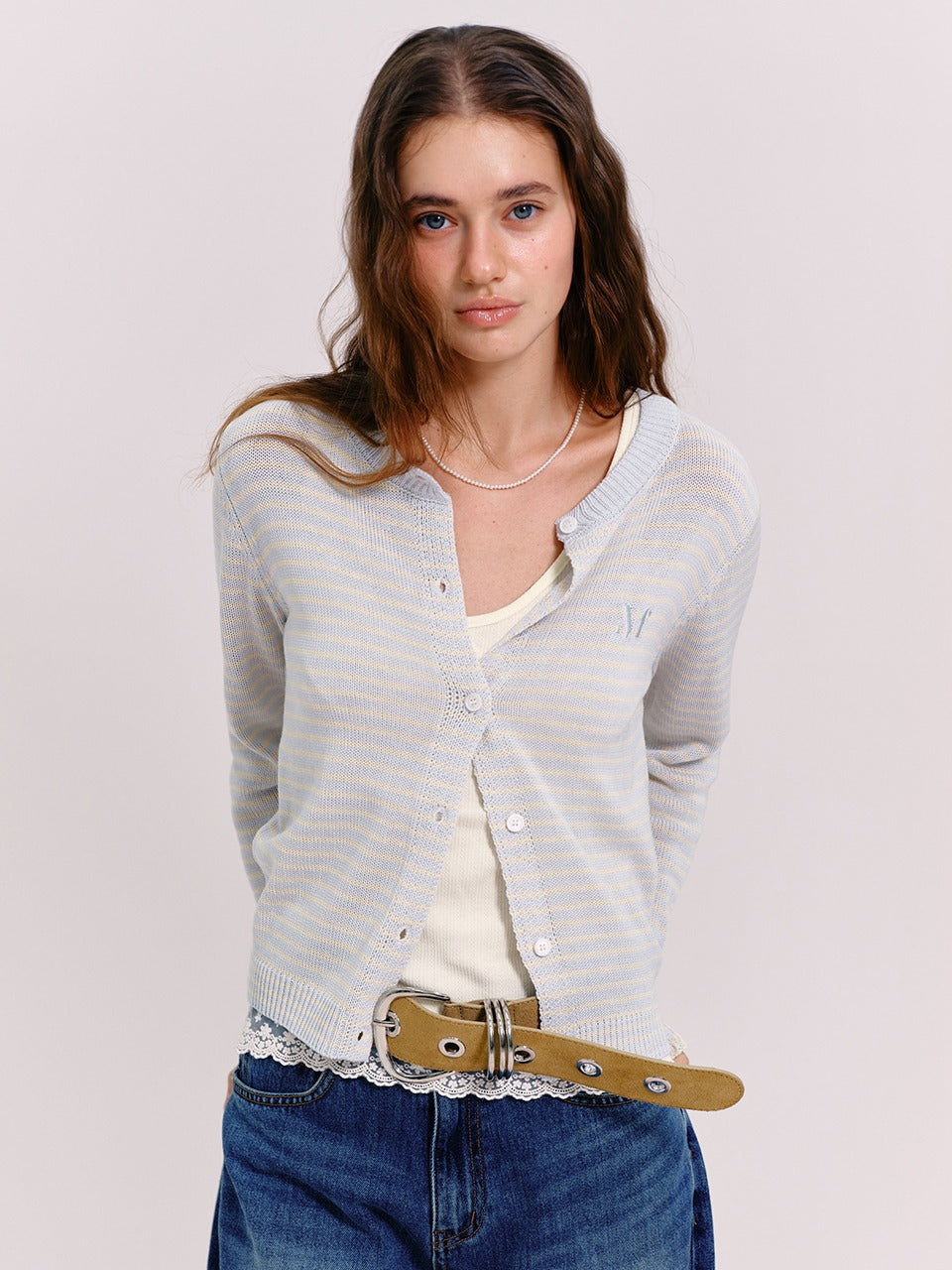 Margarin Fingers - Logo Stripe Cardigan (Light Blue) product image 1 | TRAB K-Fashion Australia