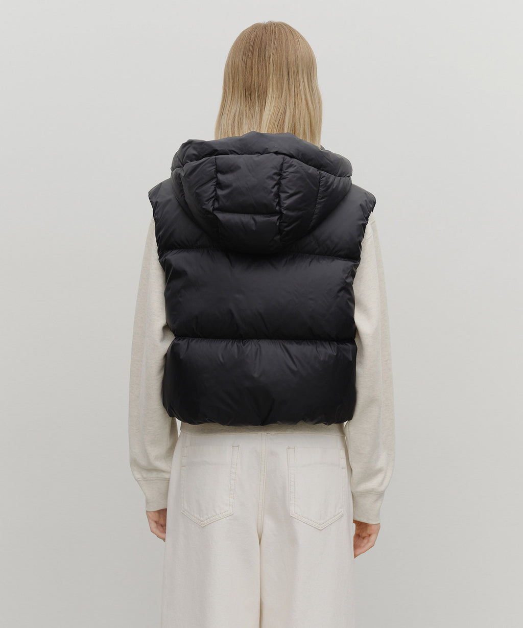 Marithe & Francois Girbaud - Circle Logo Crop Hooded Down Vest (Black) product image 3 | TRAB K-Fashion Australia