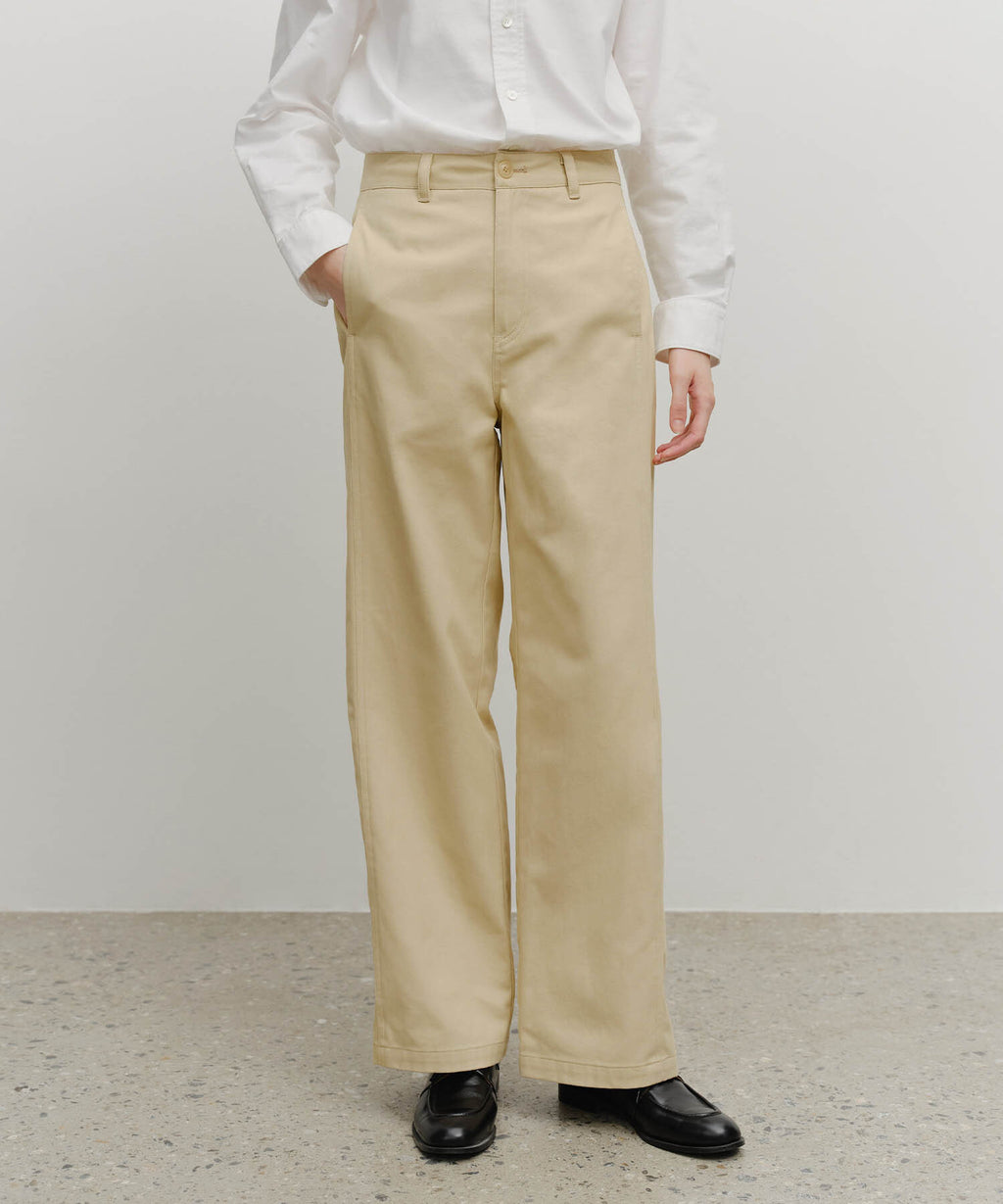 Marithe & Francois Girbaud - Cotton Curved Line Pants (Beige) product image 1 | TRAB K-Fashion Australia