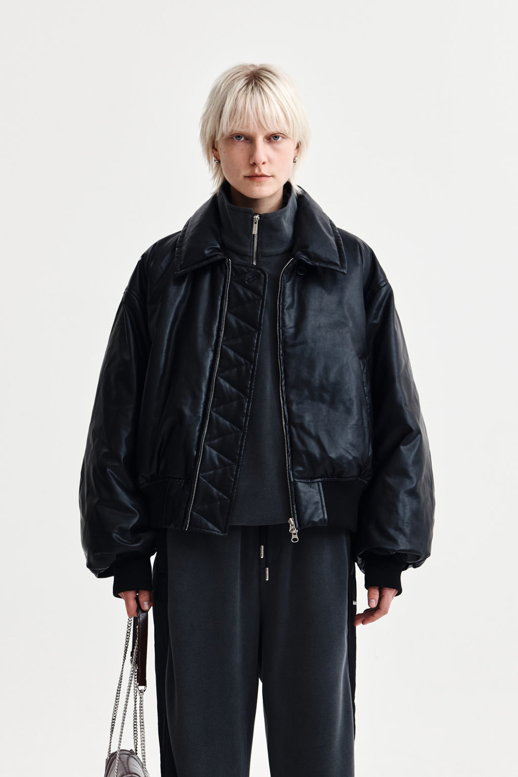 Matin Kim - Faux Leather Down Jumper (Black) product image 9 | TRAB K-Fashion Australia