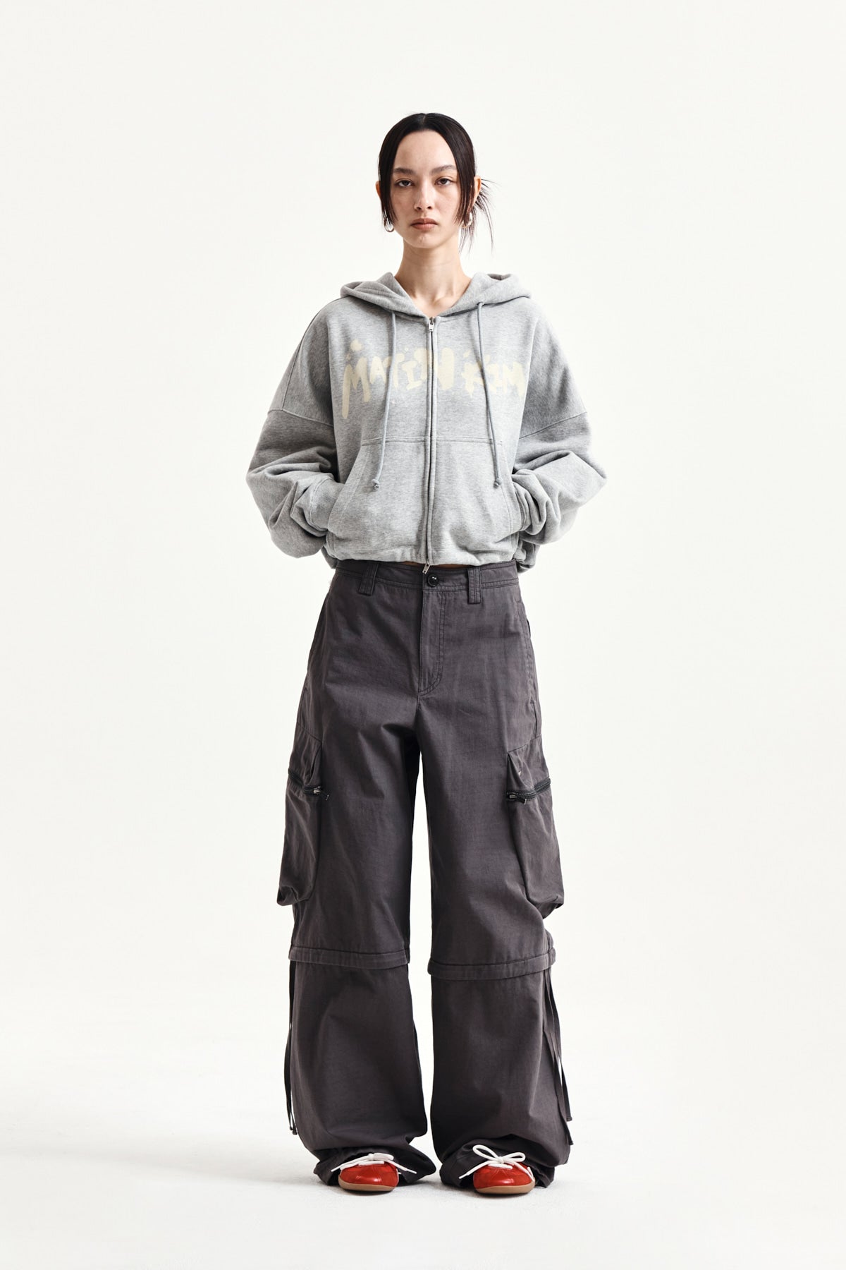 Matin Kim - Graffiti Logo Crop Hoody Zip Up (Grey) product image 9 | TRAB K-Fashion Australia