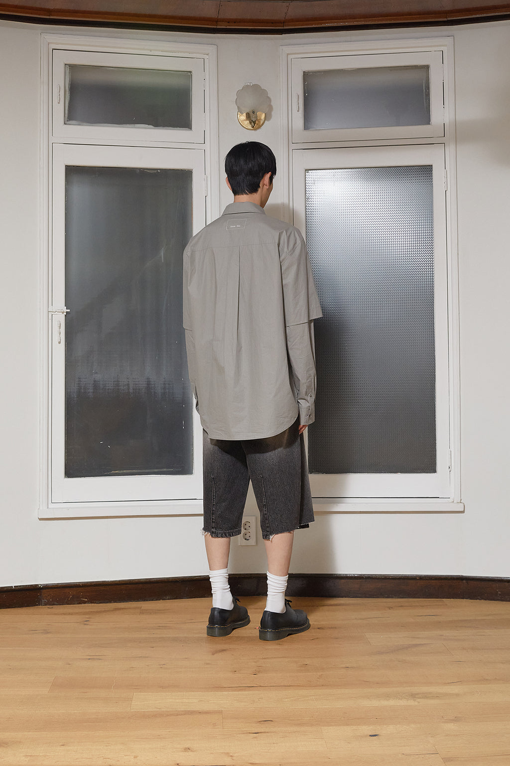 Matin Kim - Stitch Point Layered Shirt (Khaki Grey) product image 9 | TRAB K-Fashion Australia