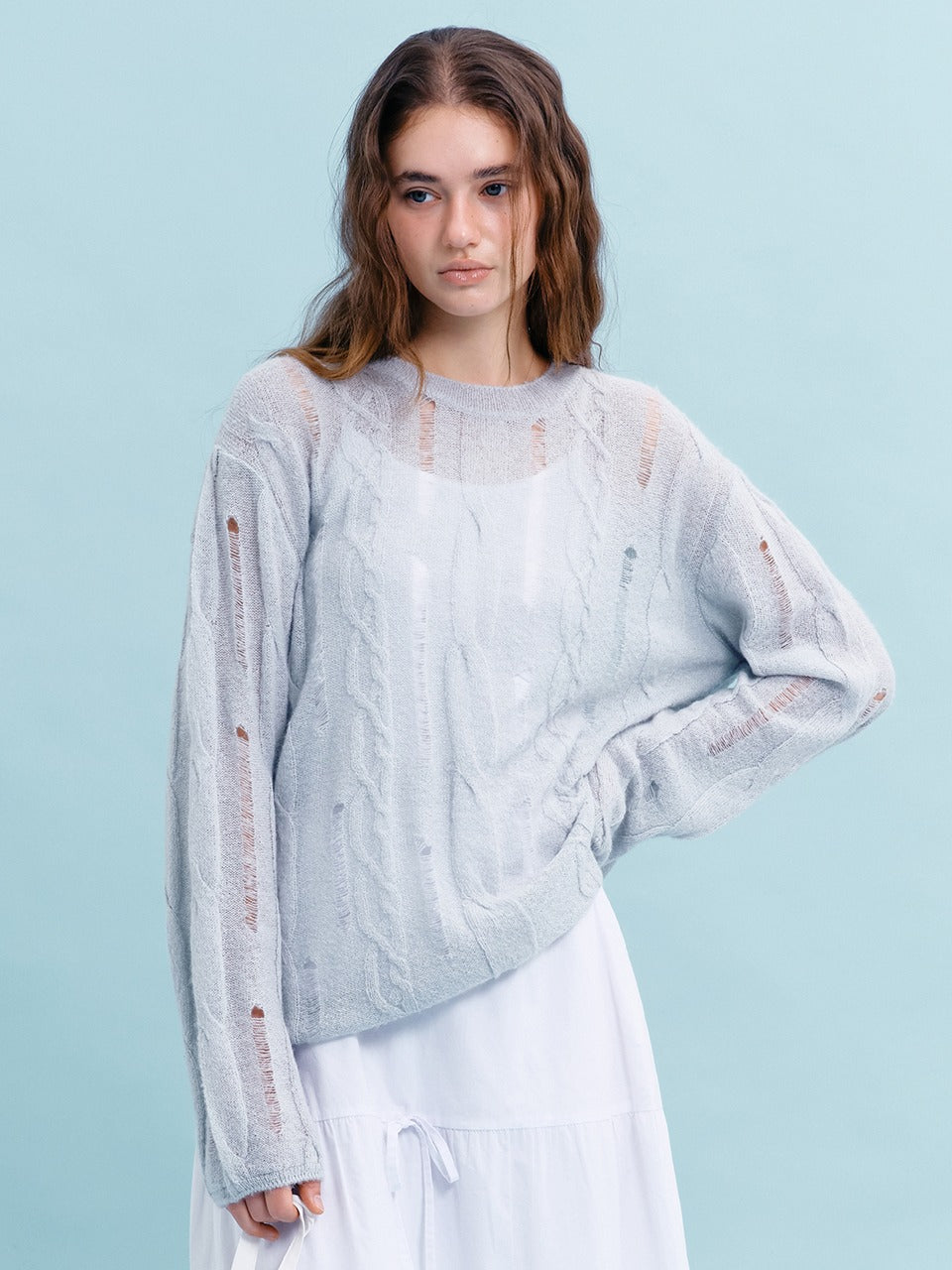 Margarin Fingers - Cable Damage Pullover (Light Blue) product image 1 | TRAB K-Fashion Australia
