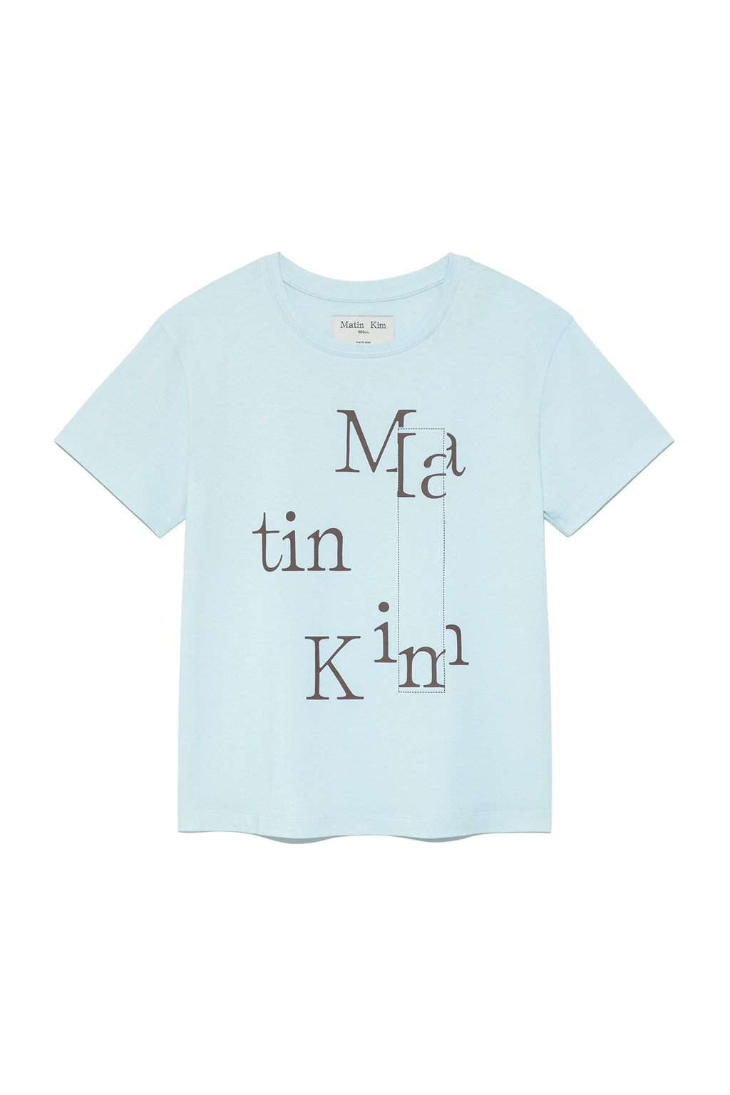 Matin Kim - Patchwork Graphic Printing Logo Top (Light Blue) product image 1 | TRAB K-Fashion Australia