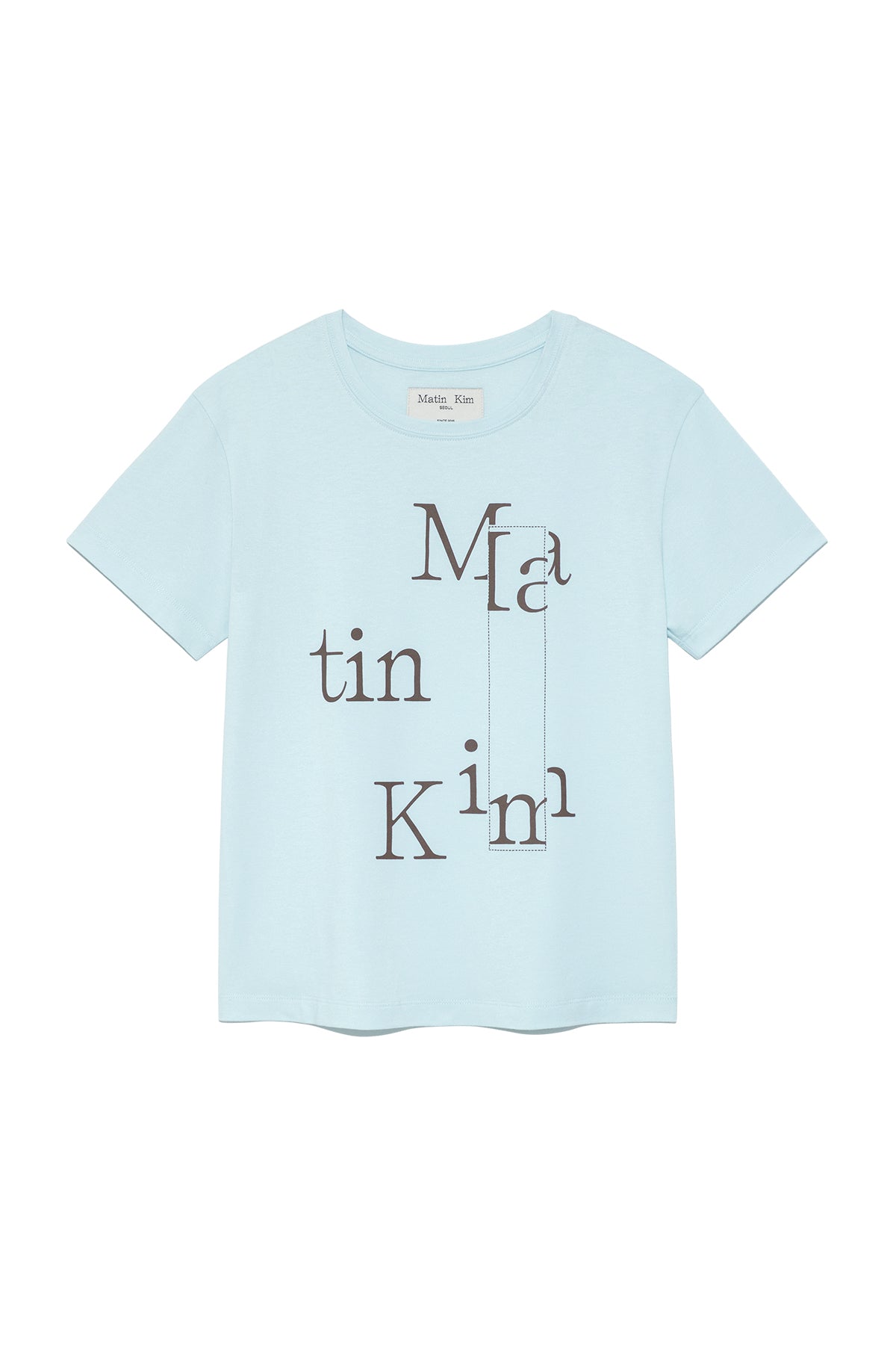Matin Kim - Patchwork Graphic Printing Logo Top (Light Blue) product image 1 | TRAB K-Fashion Australia